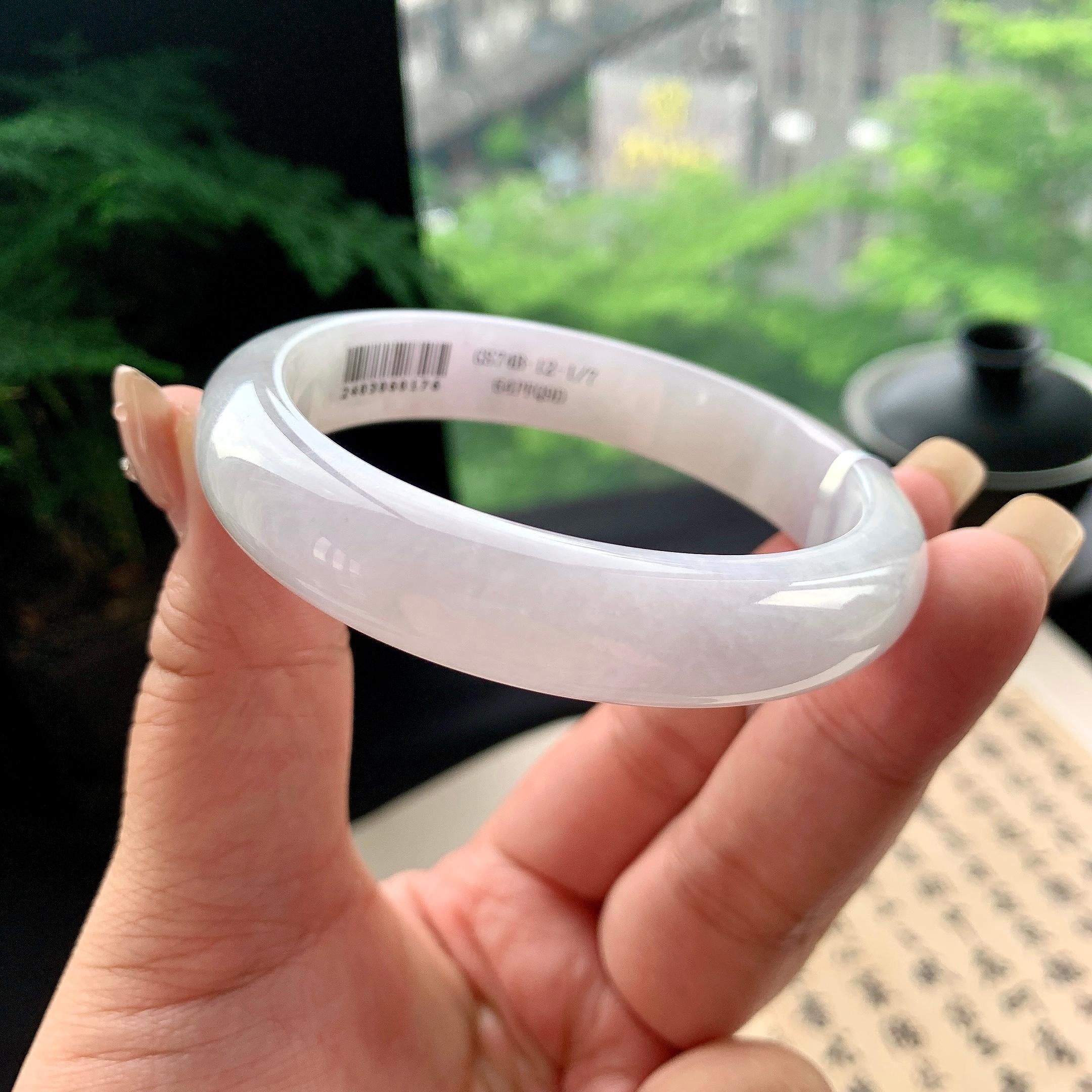 细糯种淡紫罗兰正圈平安镯 56.6圈口 天然缅甸A货翡翠（yc473086）