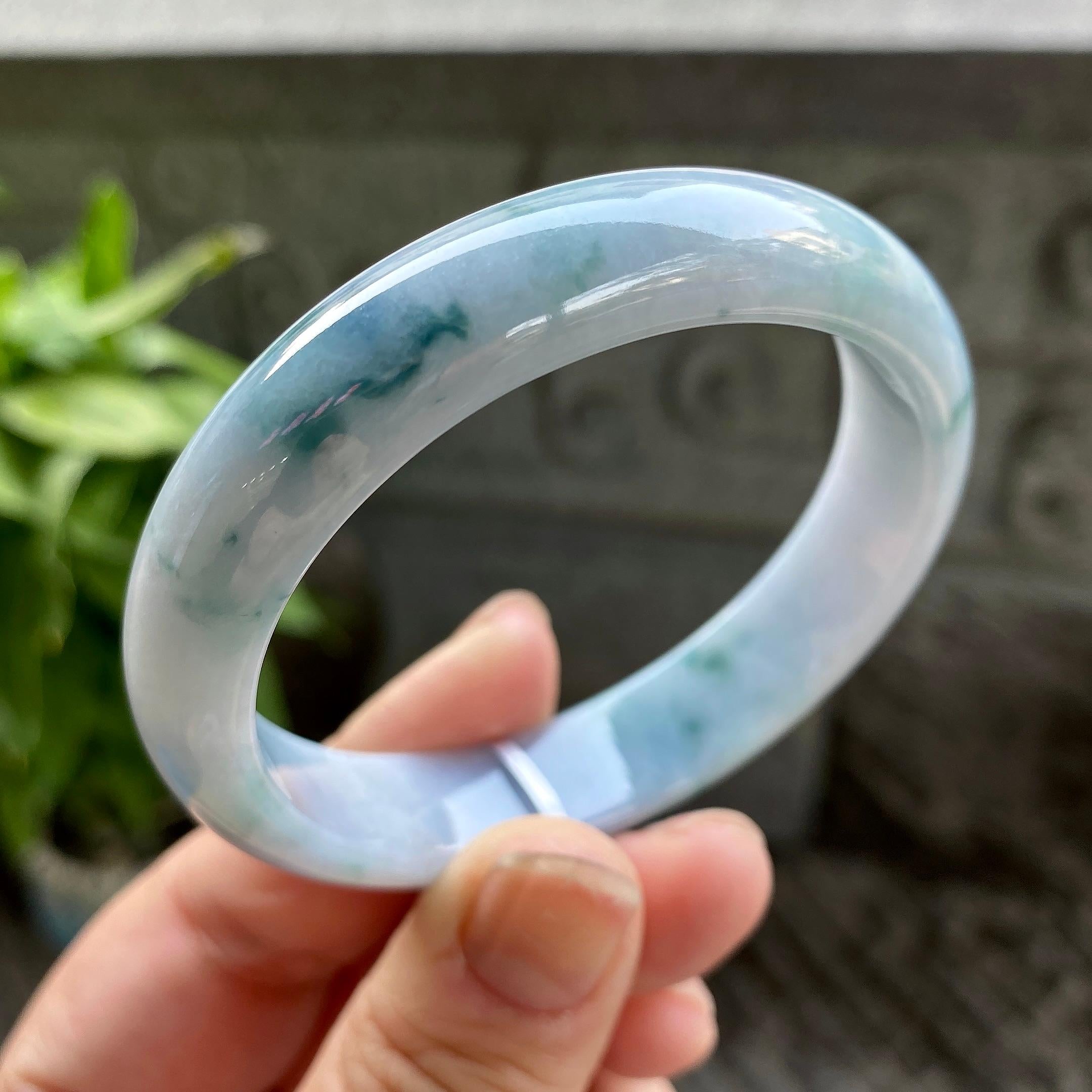 细糯种飘蓝花贵妃手镯56.8圈口 天然缅甸A货翡翠（yc313319）