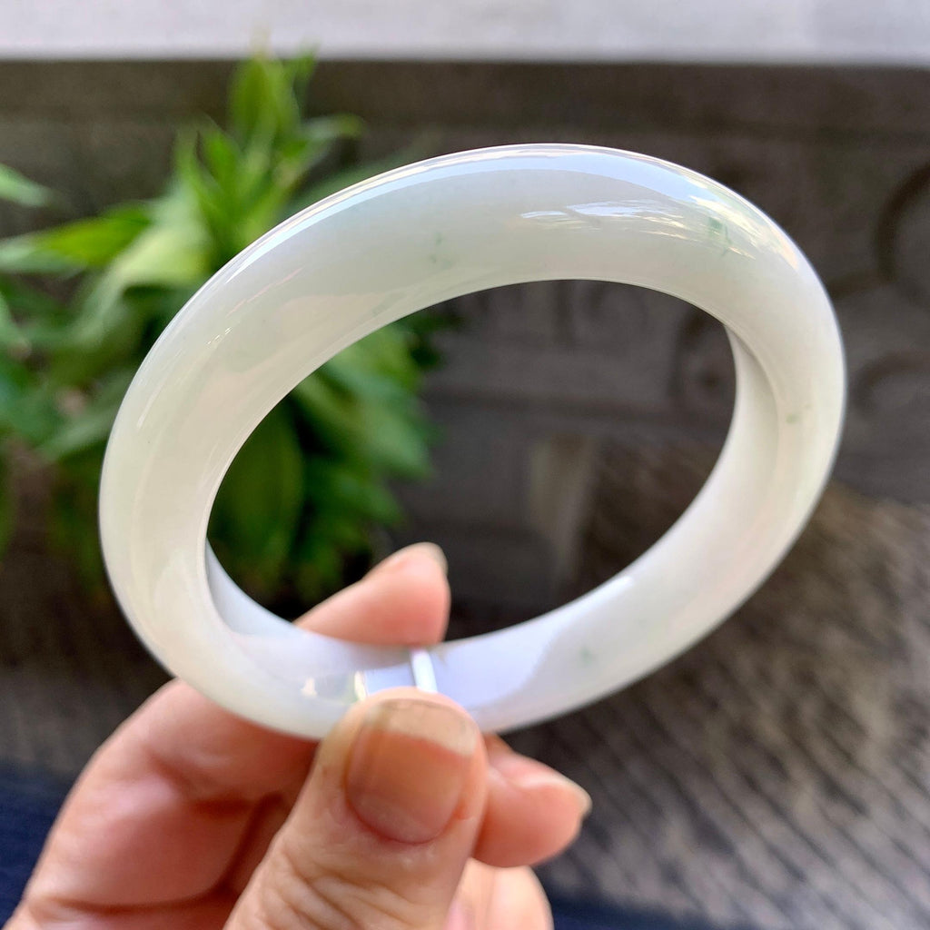 细糯种飘绿花正圈平安镯55.2圈口 天然缅甸A货翡翠（yc330326）
