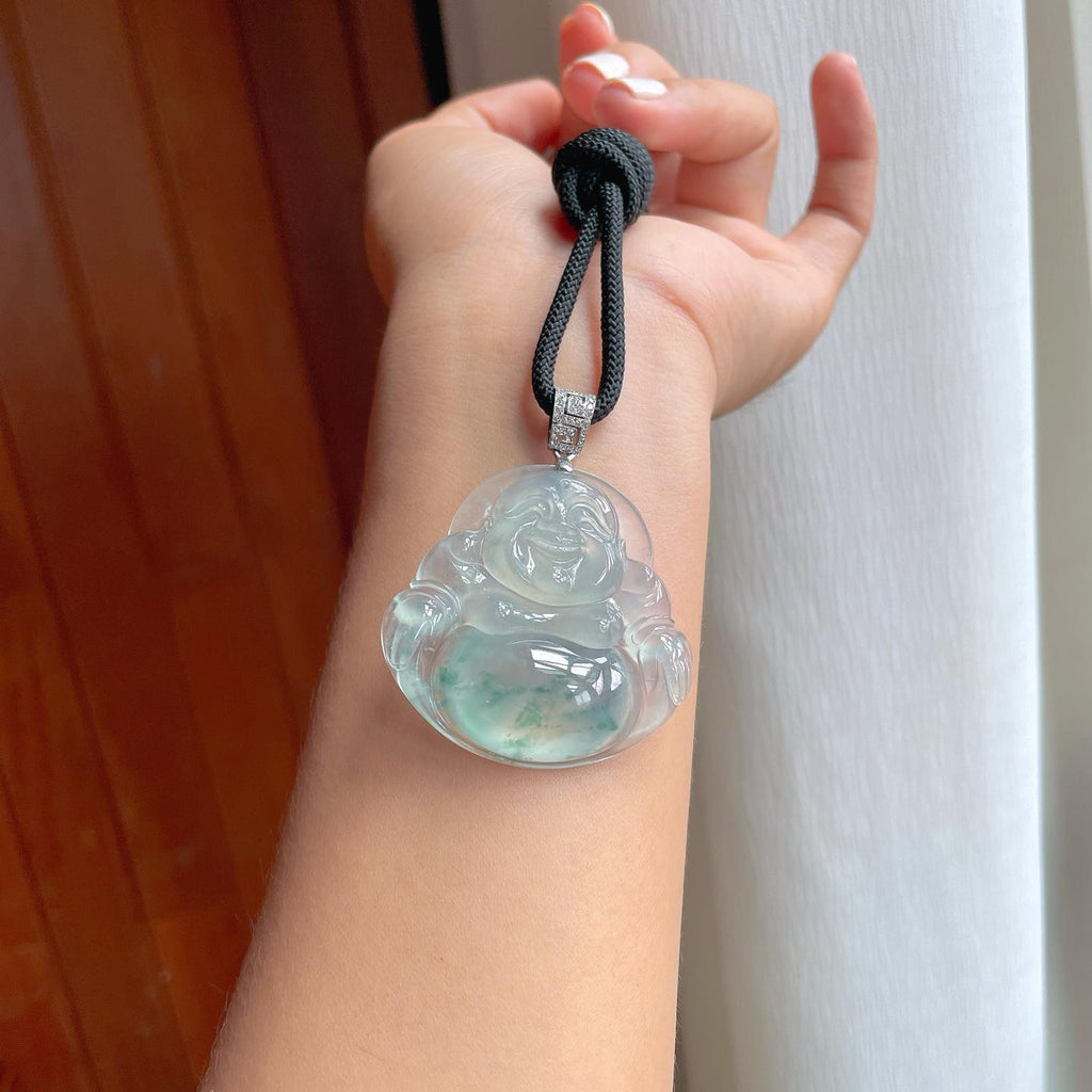 18k金扣冰种飘花翡翠佛公（yc248542）