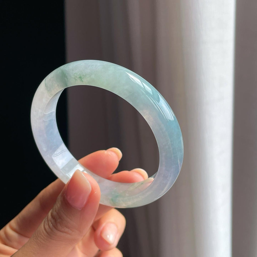 糯冰淡春底飘花翡翠平安镯（54mm)（yc376792）