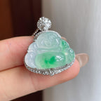 18k金镶冰种飘绿花翡翠佛公（yc247161）