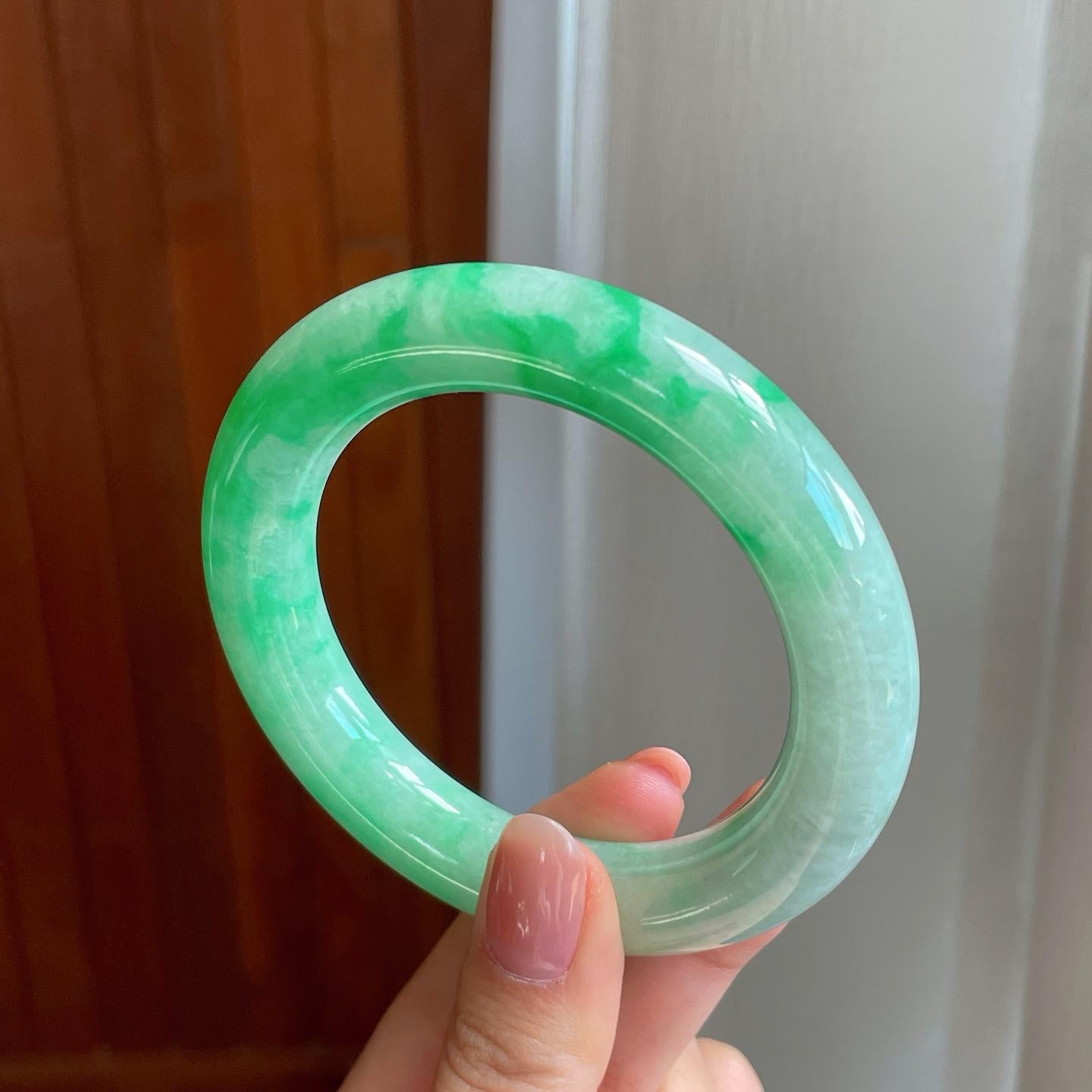 糯冰飘花翡翠圆条手镯（57mm）（yc323861）