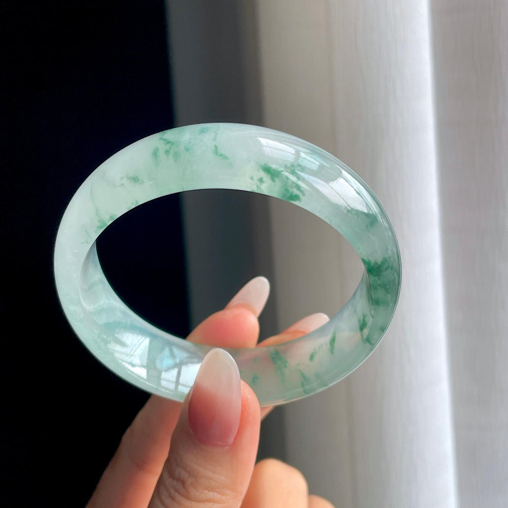 冰种飘花翡翠平安镯（56.5mm）（yc294861）