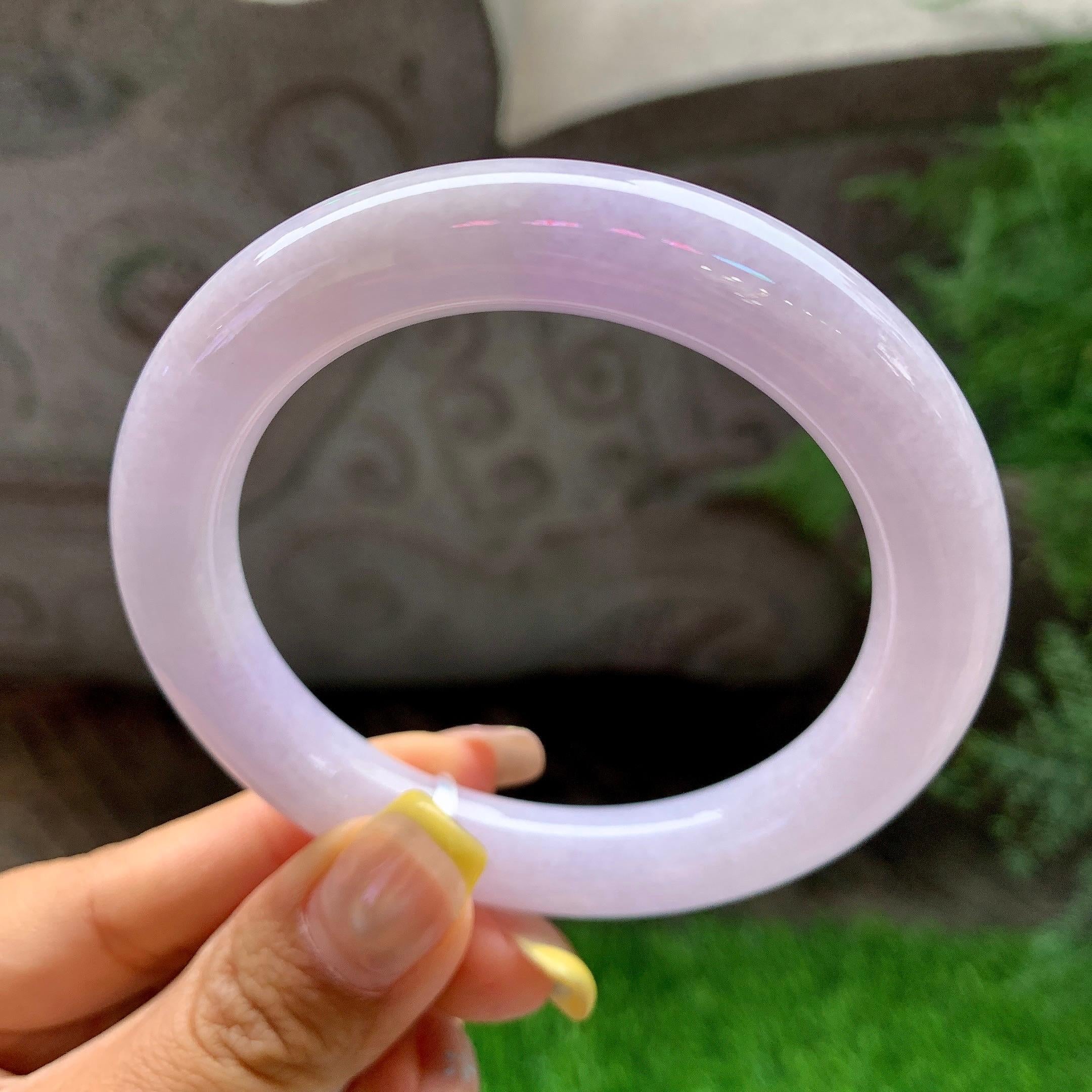 细糯种紫罗兰圆条手镯56.5圈       天然缅甸A货翡翠（yc392736）