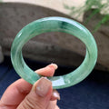 细糯种油青底飘蓝花正圈平安镯 57.5圈口 天然缅甸A货翡翠（yc464051）