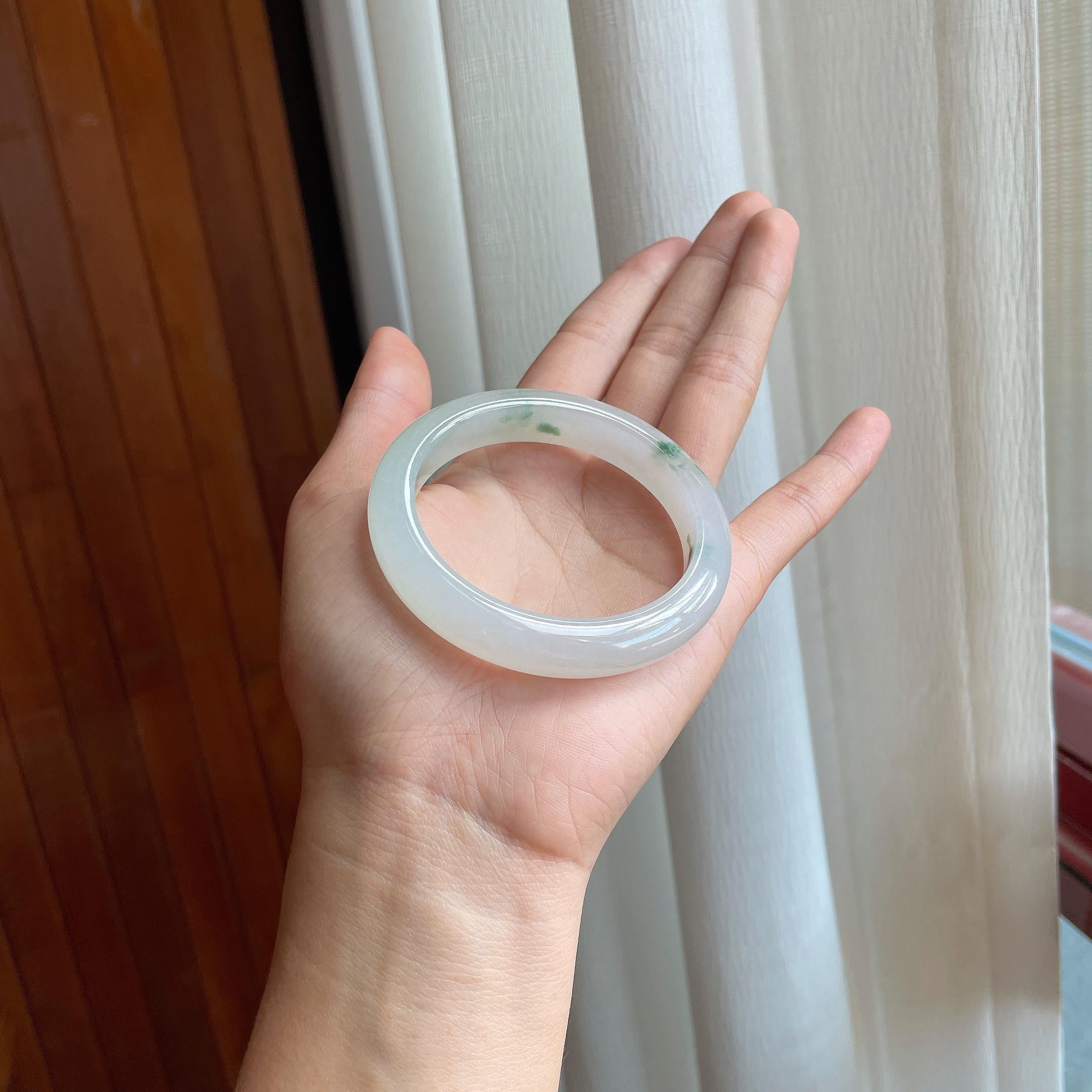 糯冰飘花翡翠平安镯（55mm）（yc285959）