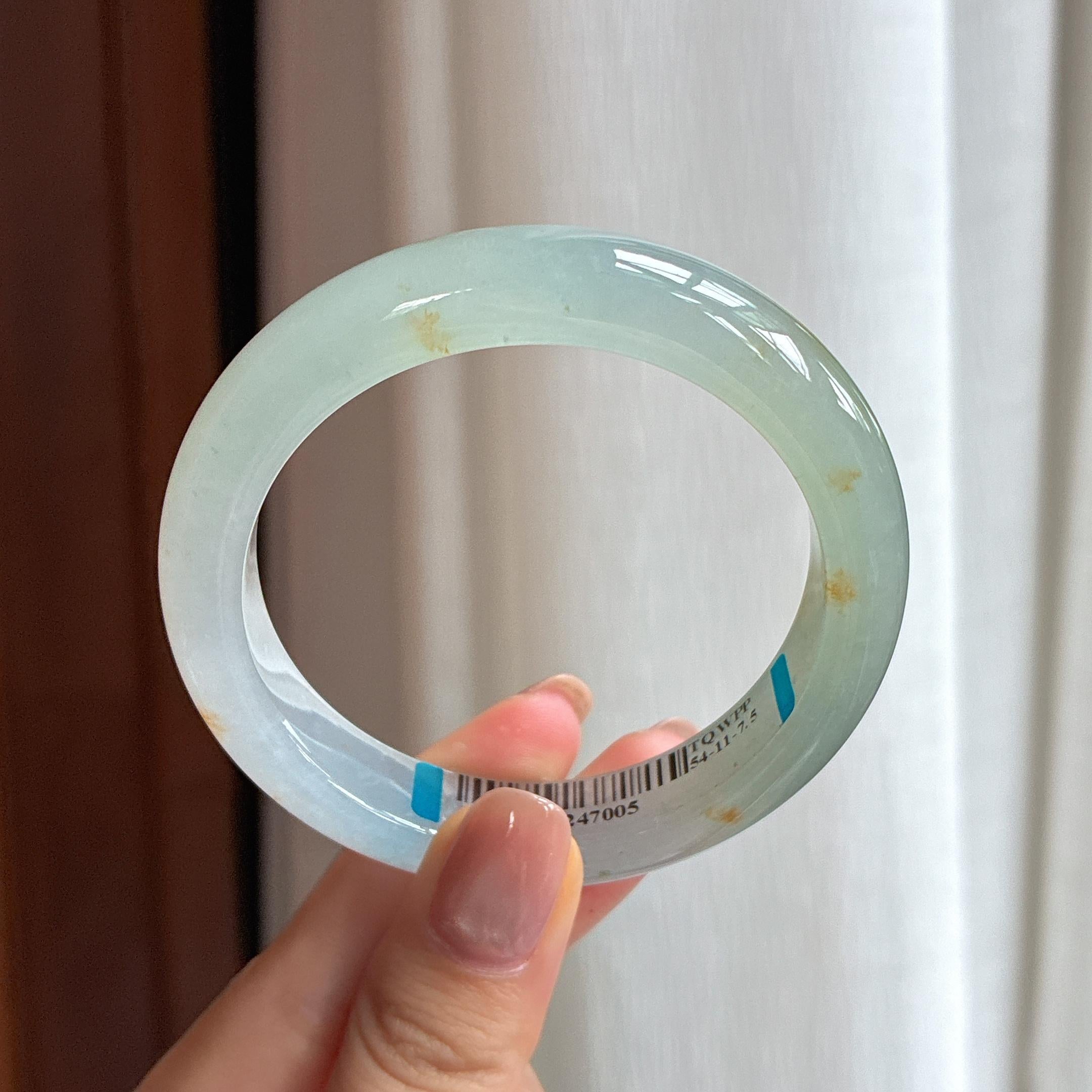 冰种飘黄翡翠平安镯（54mm)（yc423143）