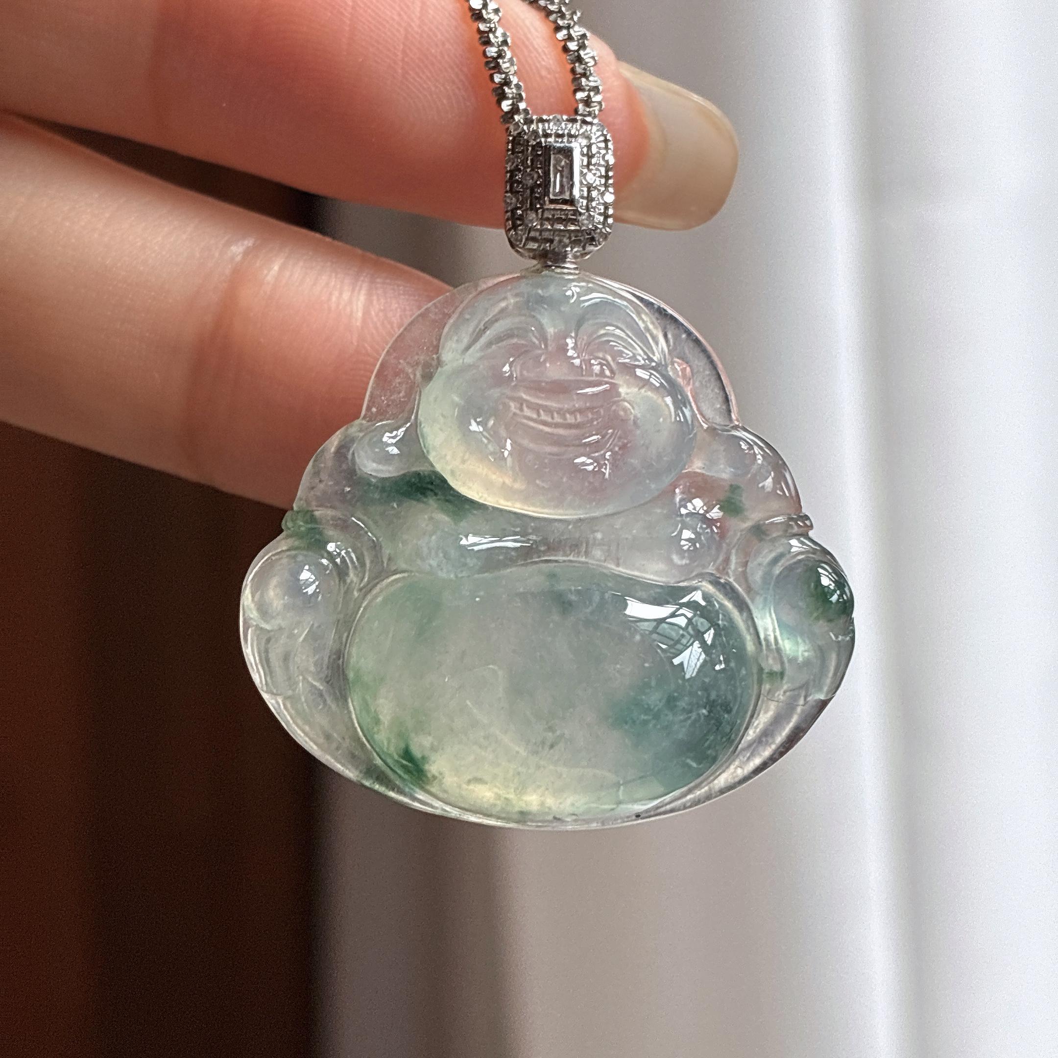 18k金扣头冰种飘花玉佛挂件 天然缅甸A货翡翠（yc464799）