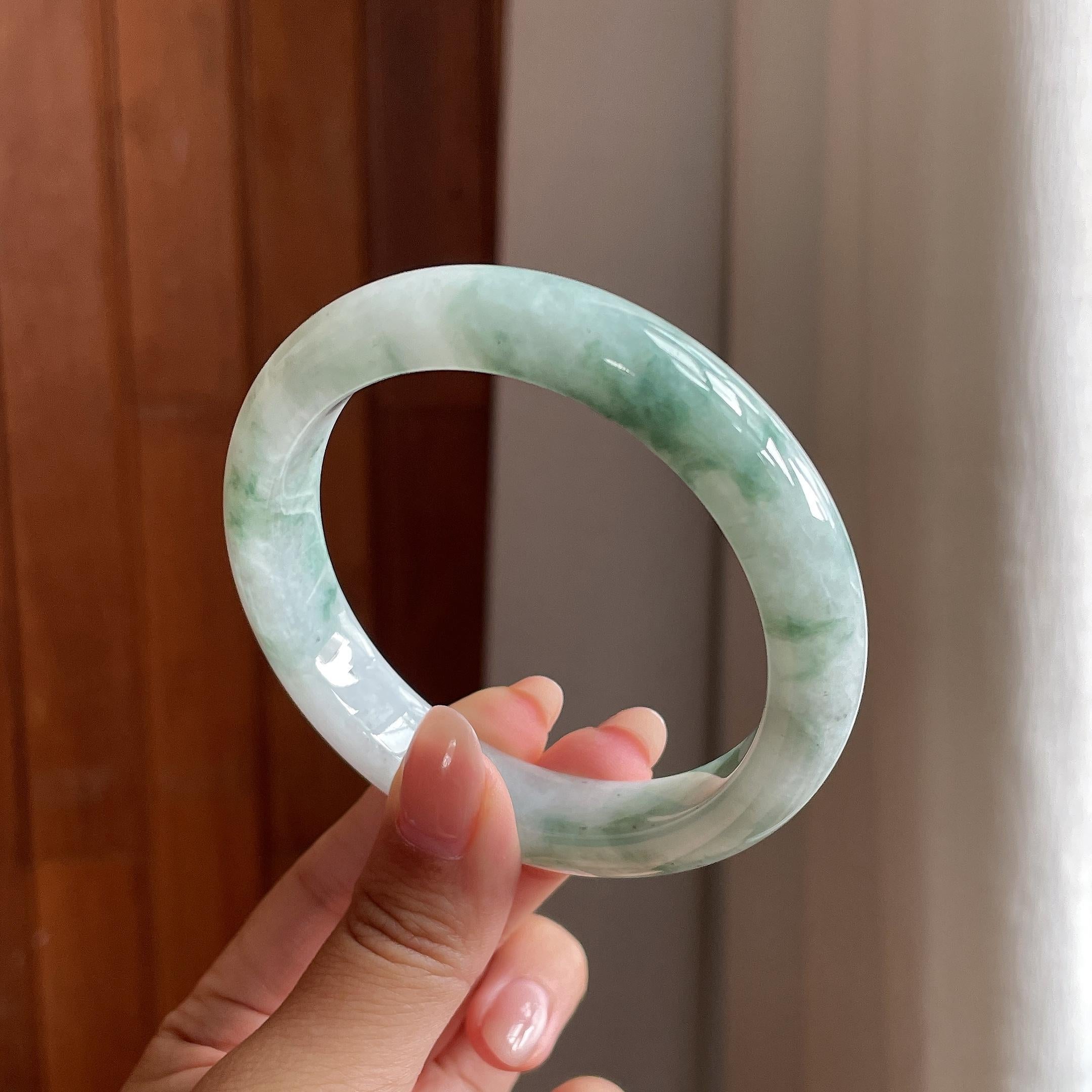 糯冰飘花正圈平安镯 58圈 天然缅甸A货翡翠（yc528529）
