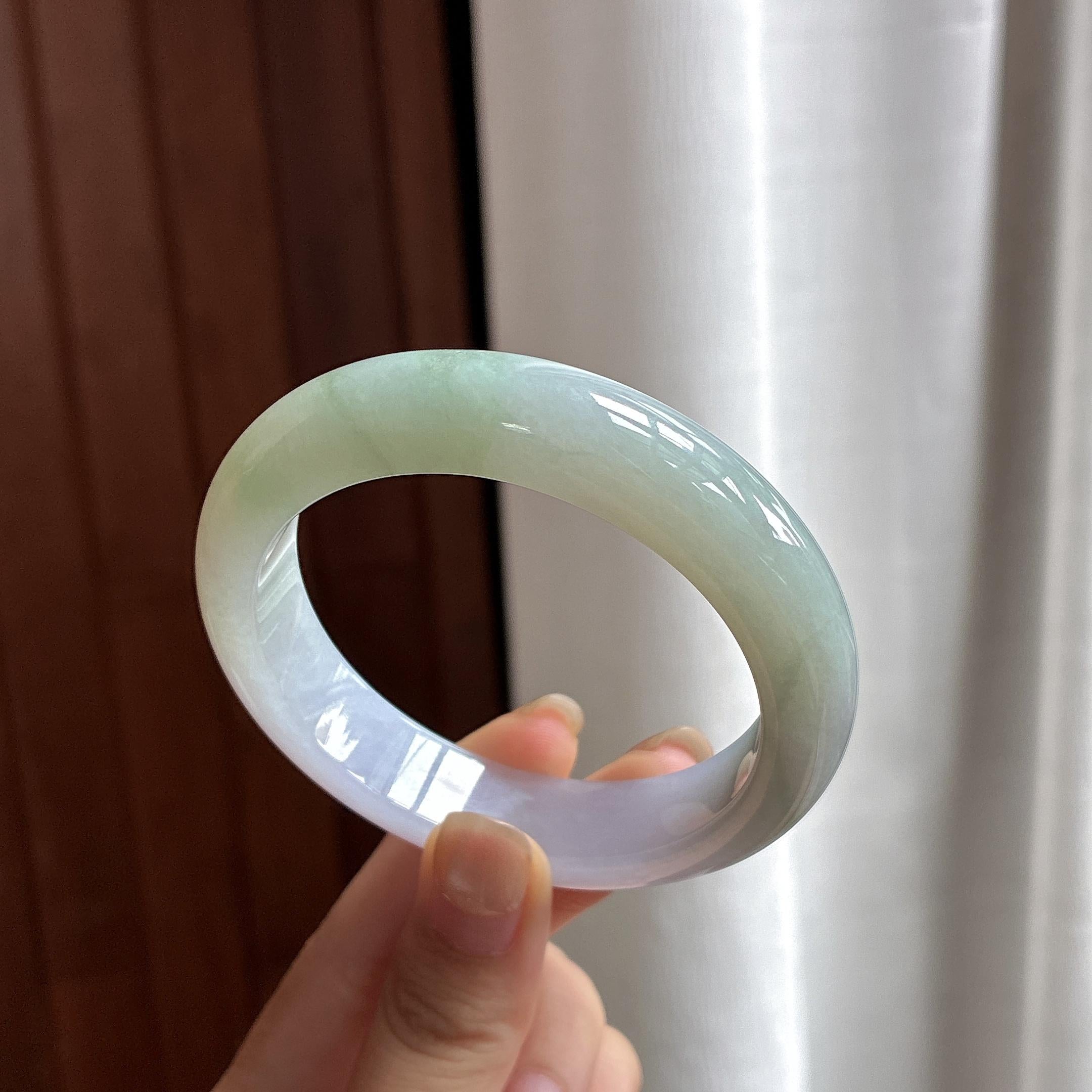 糯冰春带彩正圈平安镯 55圈 天然缅甸A货翡翠（yc484413）
