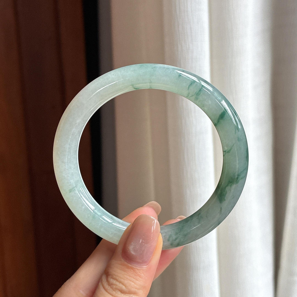 糯冰飘花翡翠圆条手镯 54圈（yc430491）