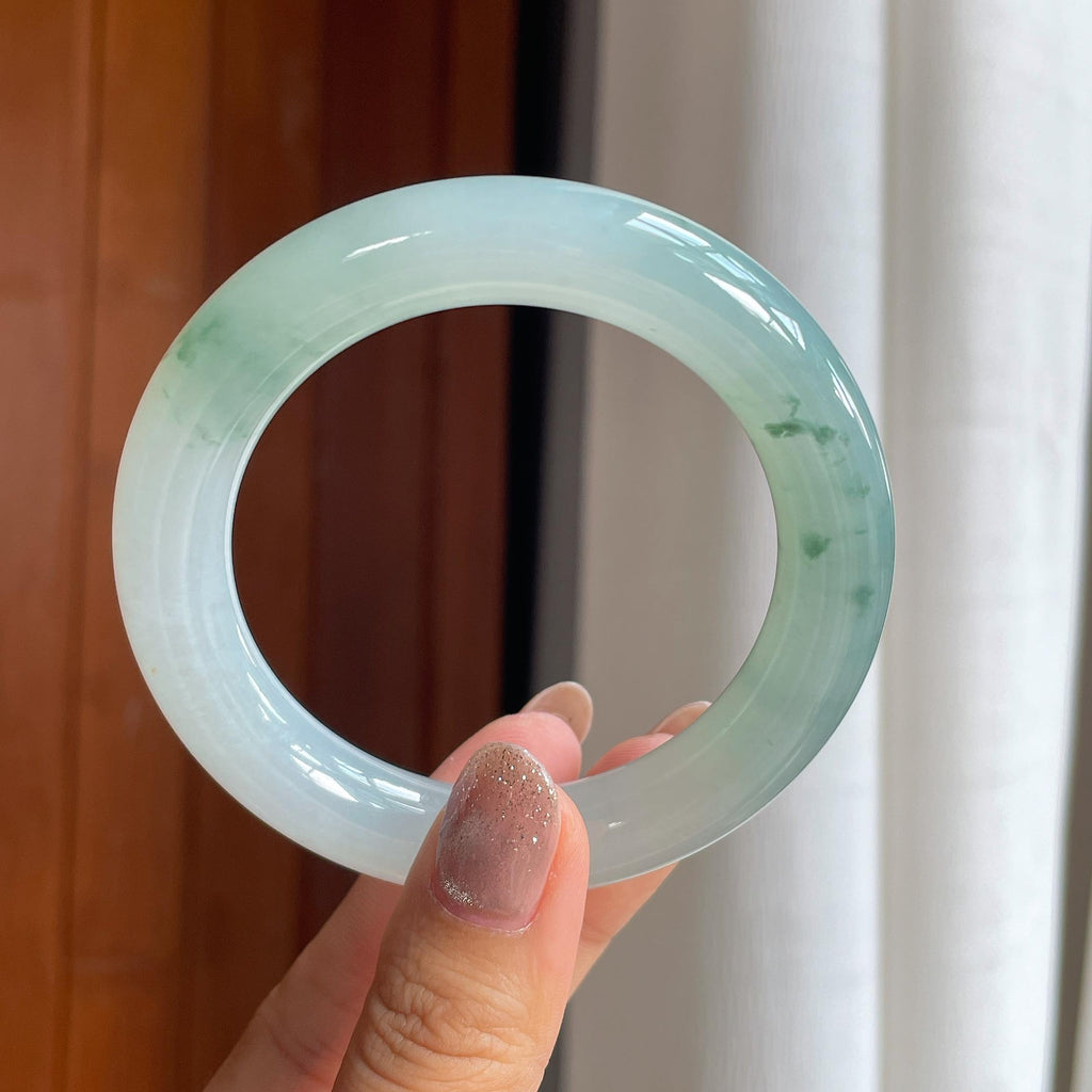 糯冰飘花圆条手镯 55圈天然缅甸A货翡翠（yc440252）