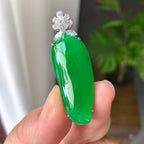 18K金钻镶糯冰种满绿福瓜吊坠（yc242679）