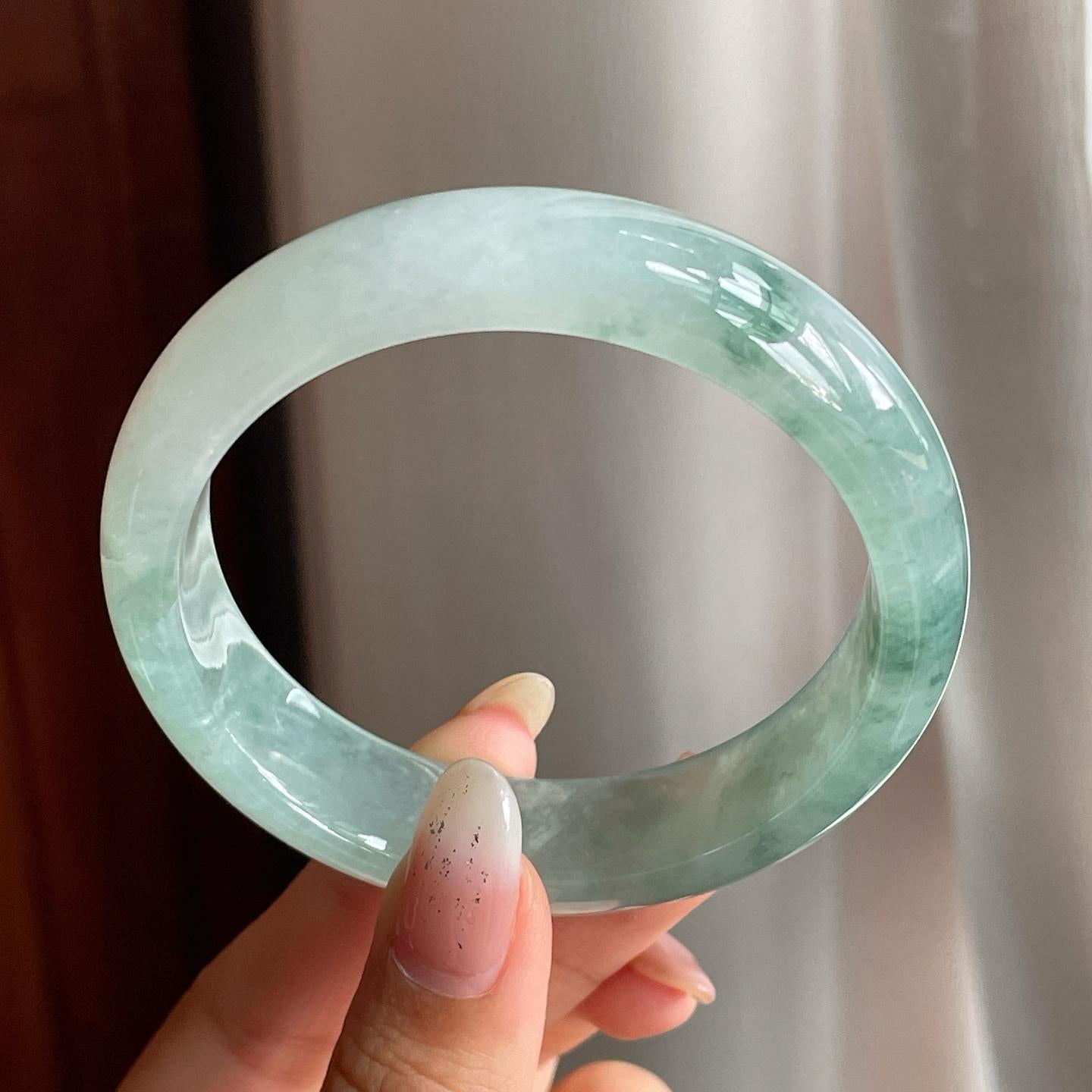 糯冰种飘花翡翠平安镯（56.3mm）（yc217253）