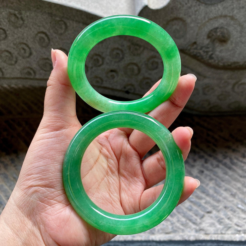 糯冰种满绿圆条手镯一对（58mm）（yc311880）