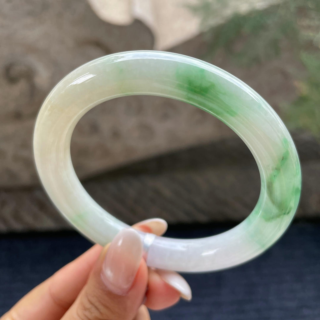 大圈口细糯种多彩圆条手镯58.1圈      天然缅甸A货翡翠（yc421210）
