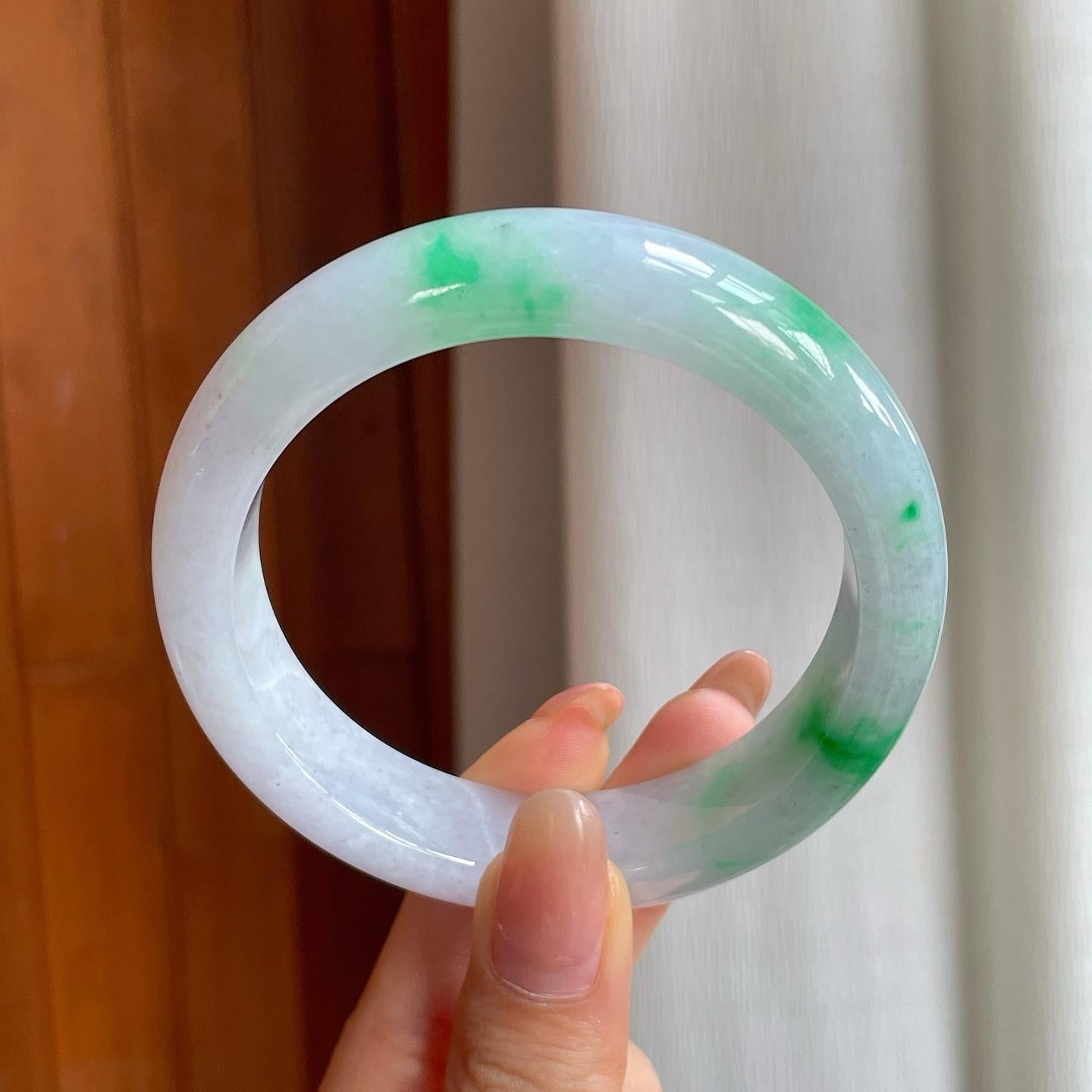 糯冰带色翡翠平安镯（59mm)（yc360251）