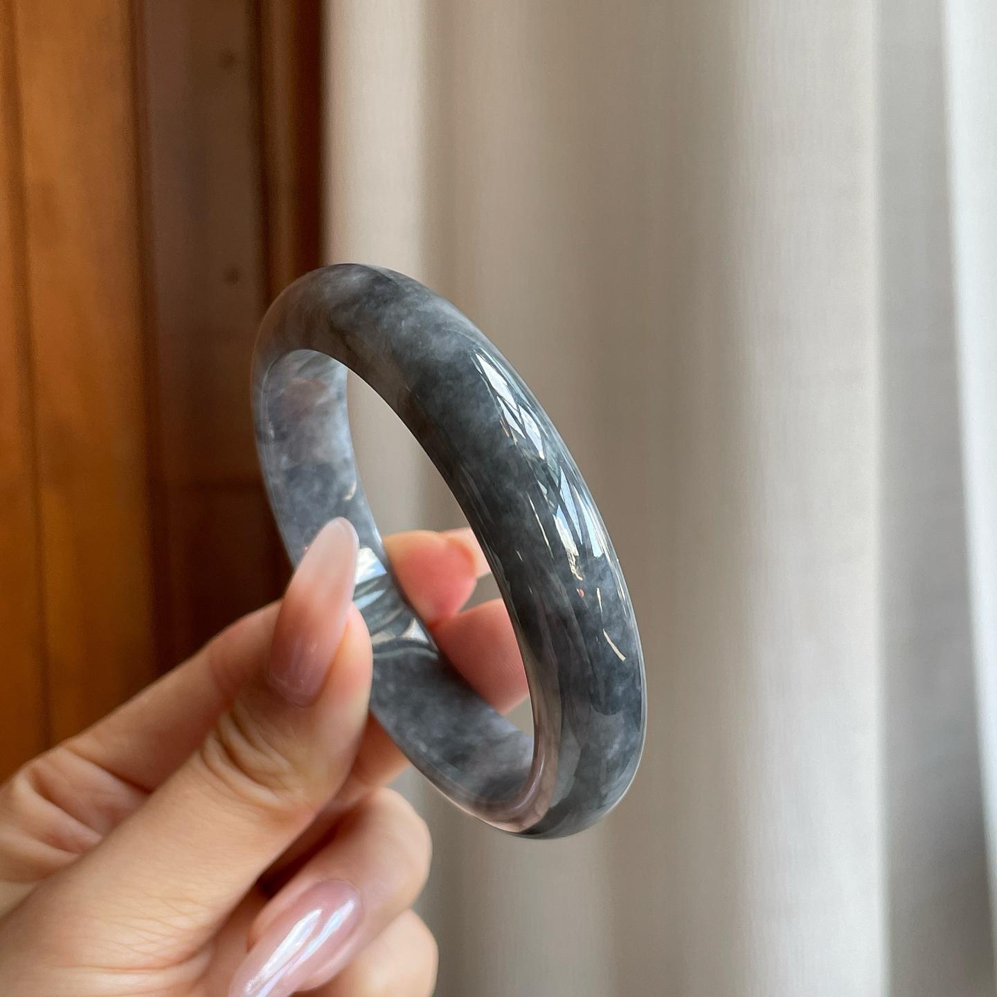 糯种乌鸡翡翠平安镯（57mm）（yc278072）