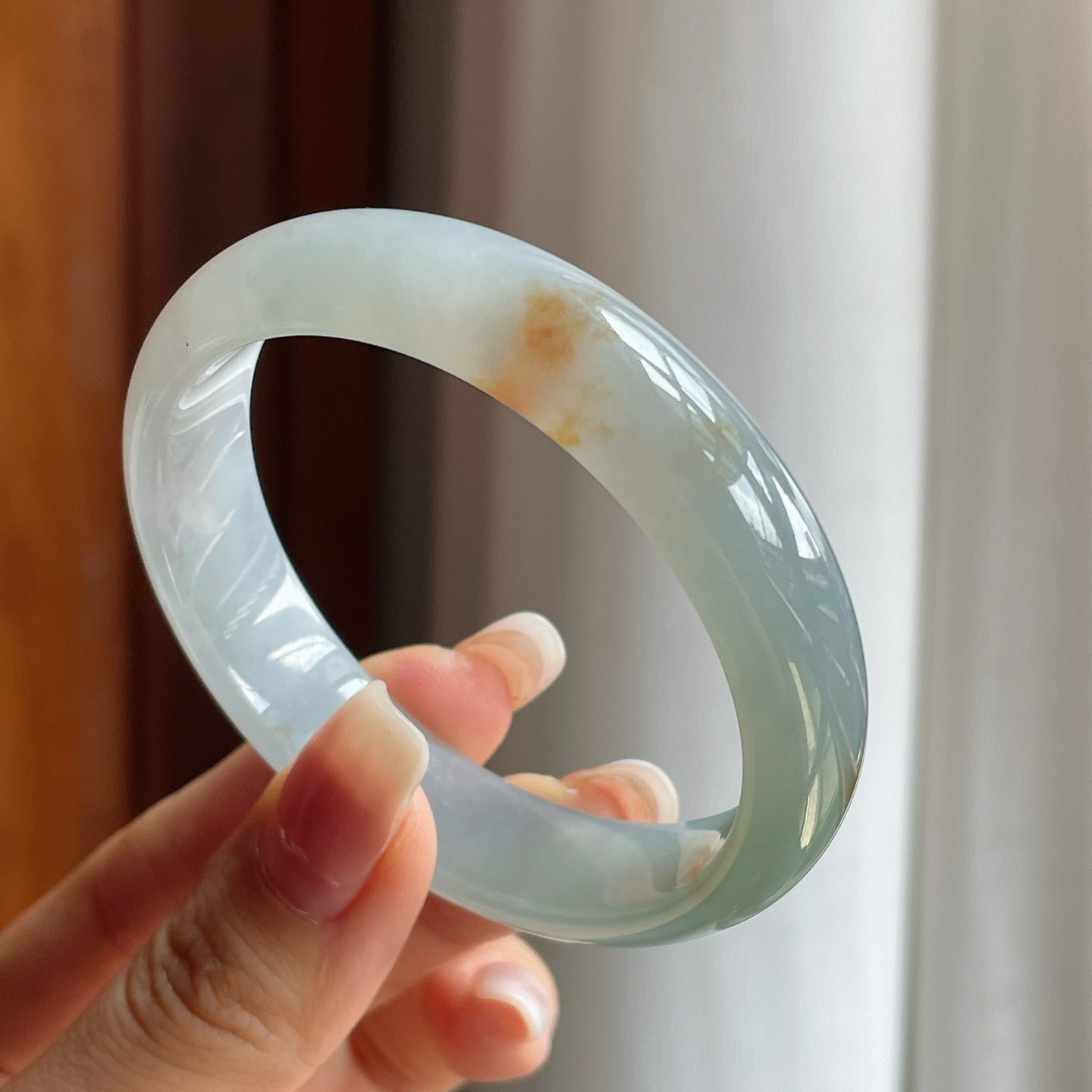 糯冰湖水绿带黄翡平安镯（56mm）