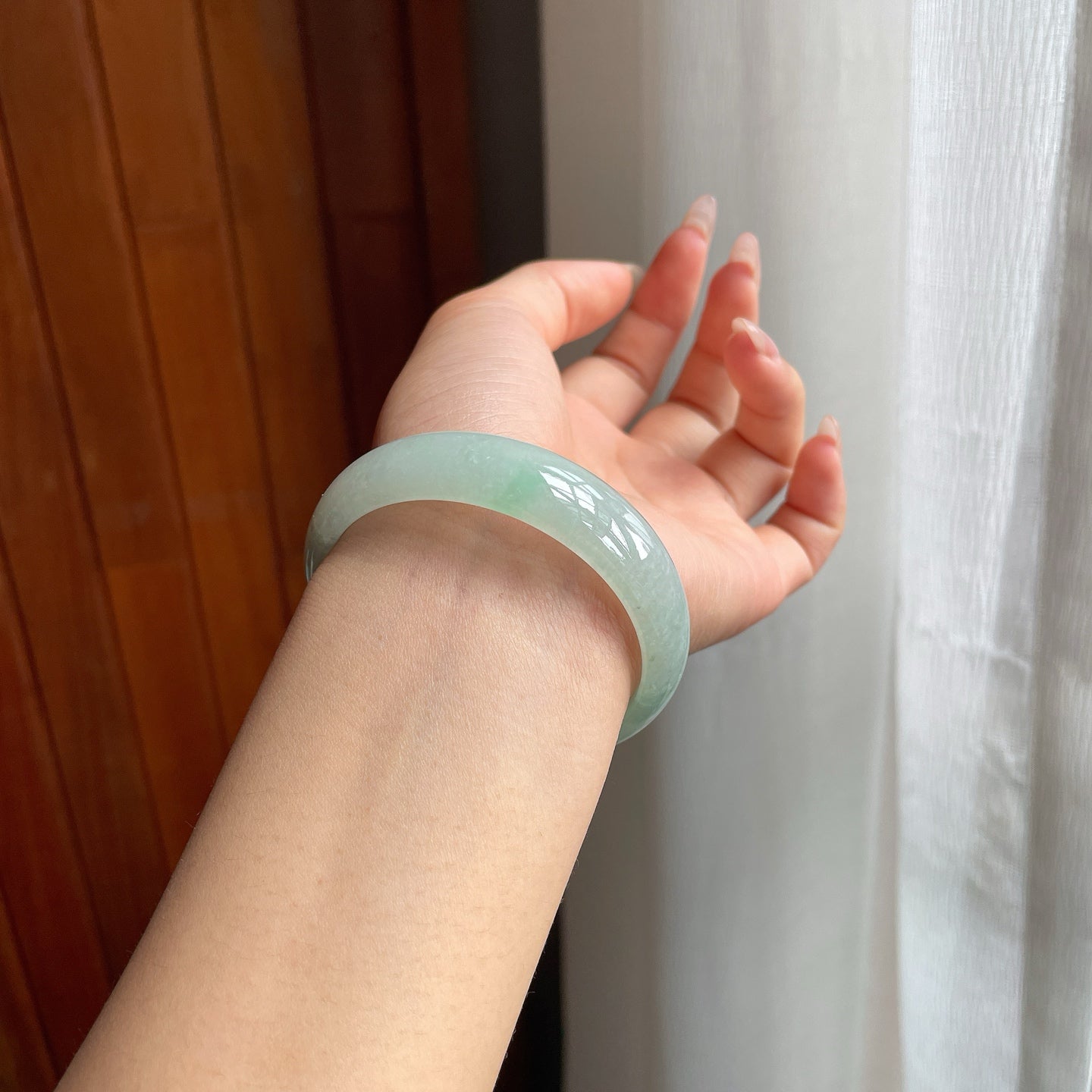 糯冰种晴底翡翠平安镯（52mm）