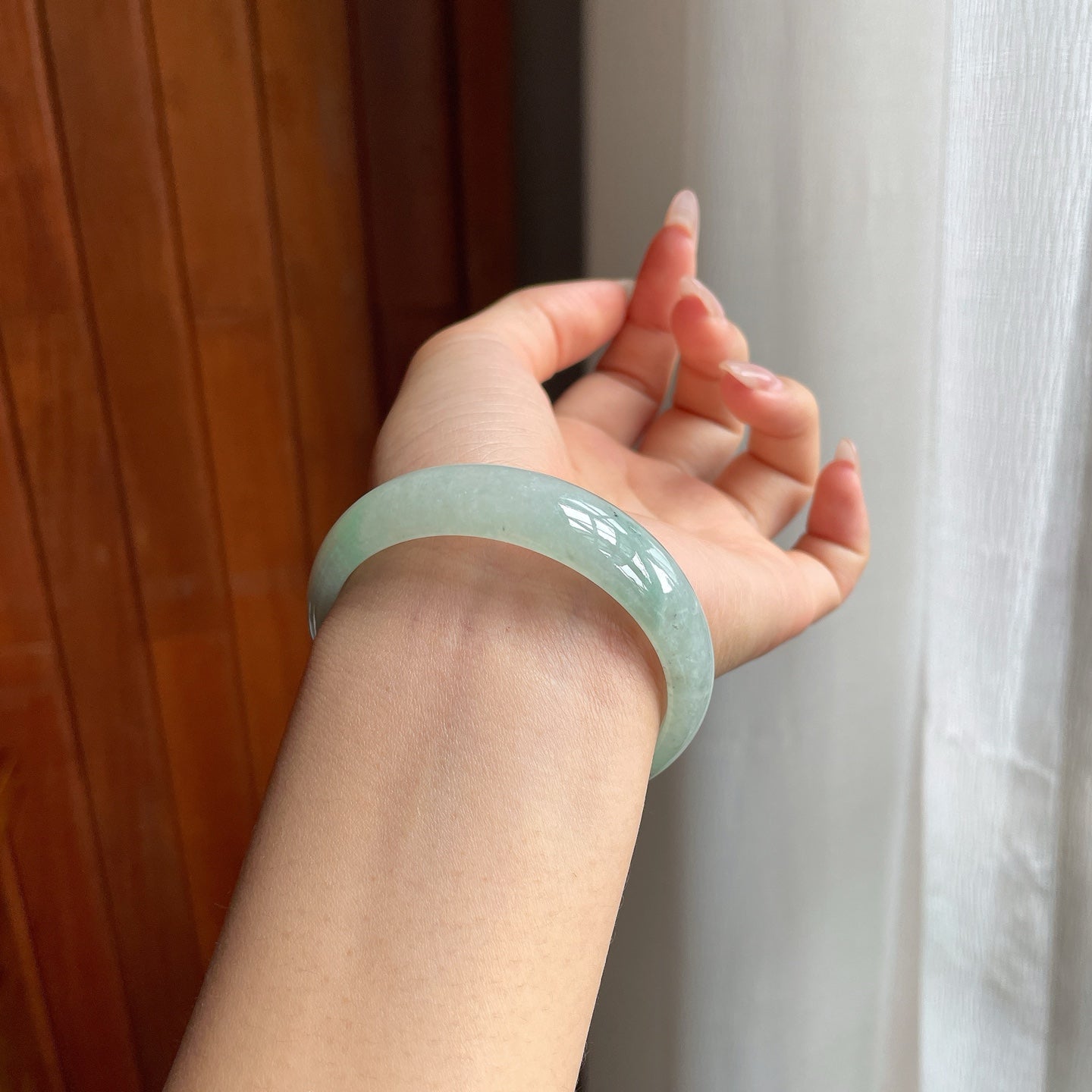糯冰种晴底翡翠平安镯（52mm）
