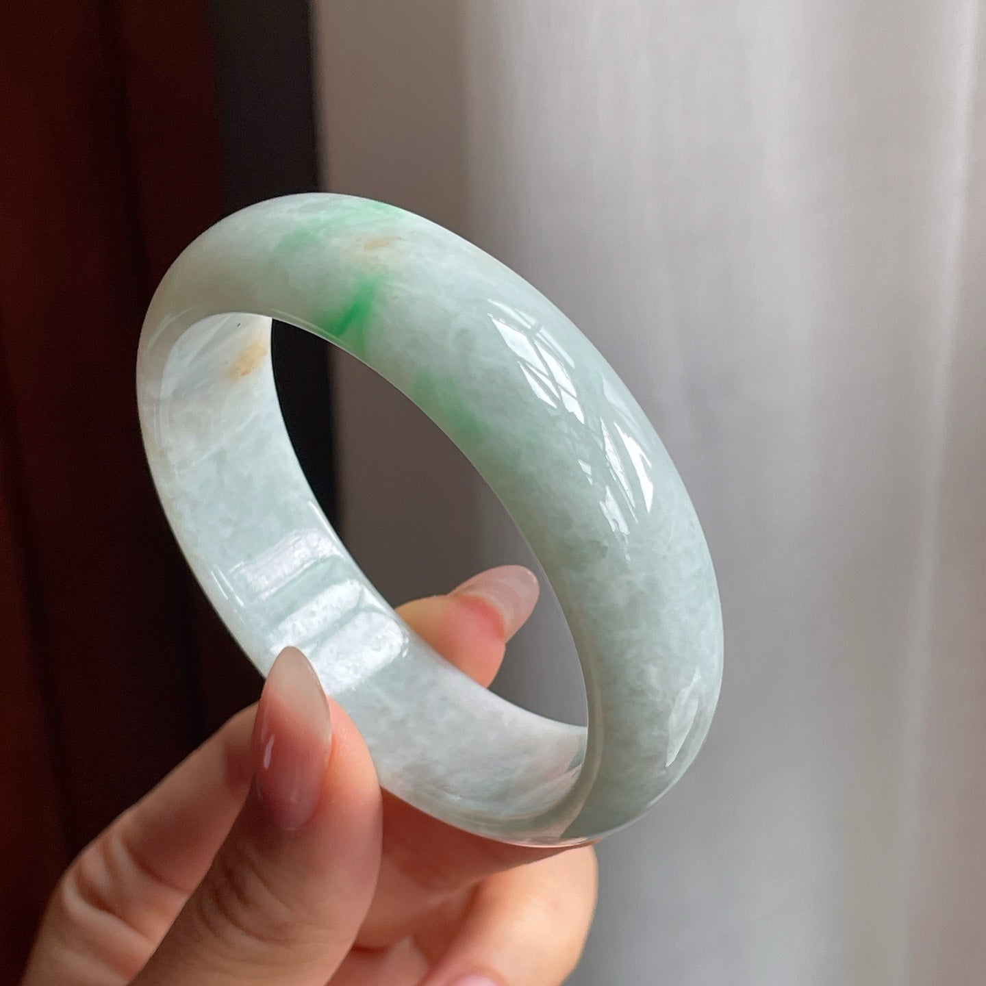 糯冰种带色翡翠平安镯（53mm）