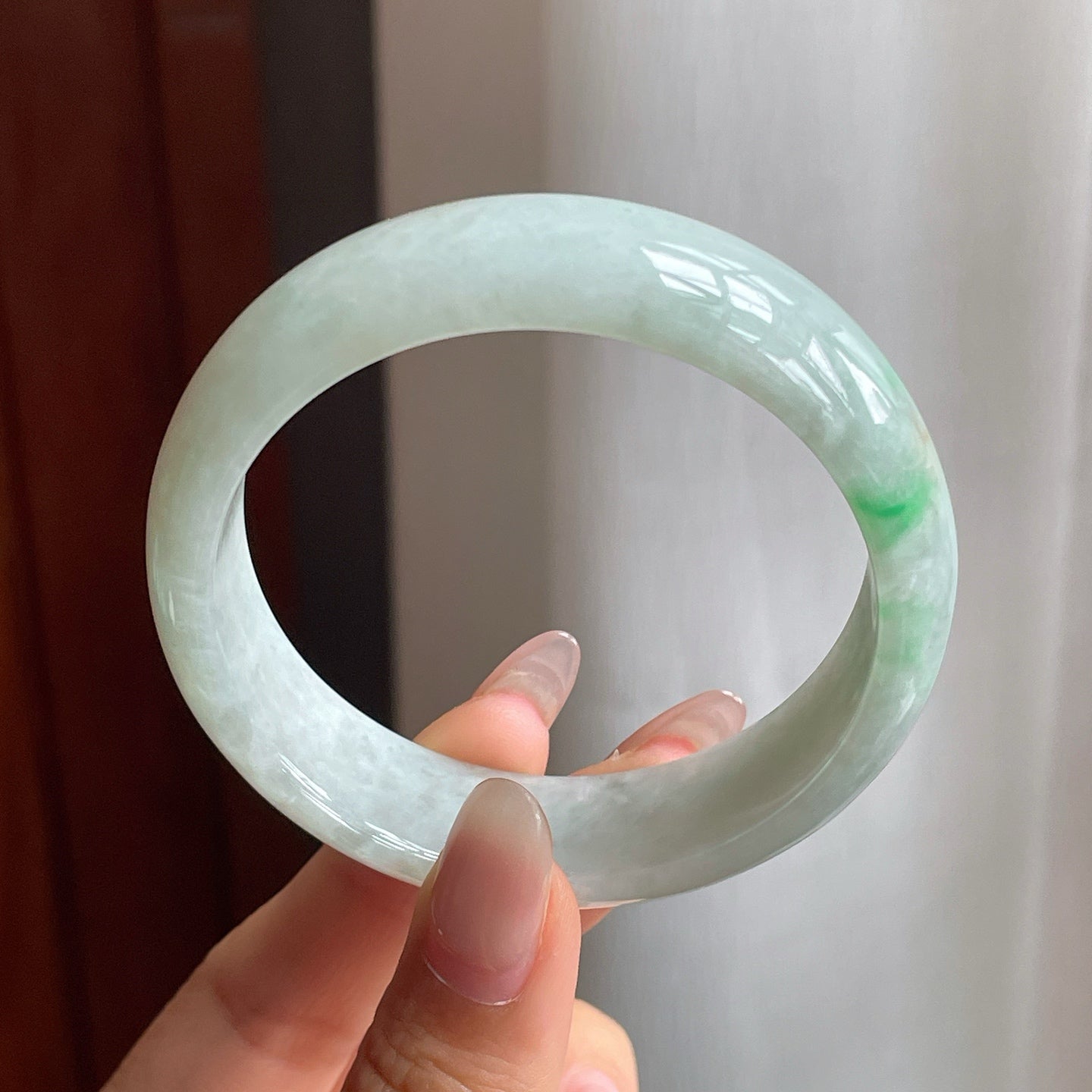 糯冰种带色翡翠平安镯（53mm）