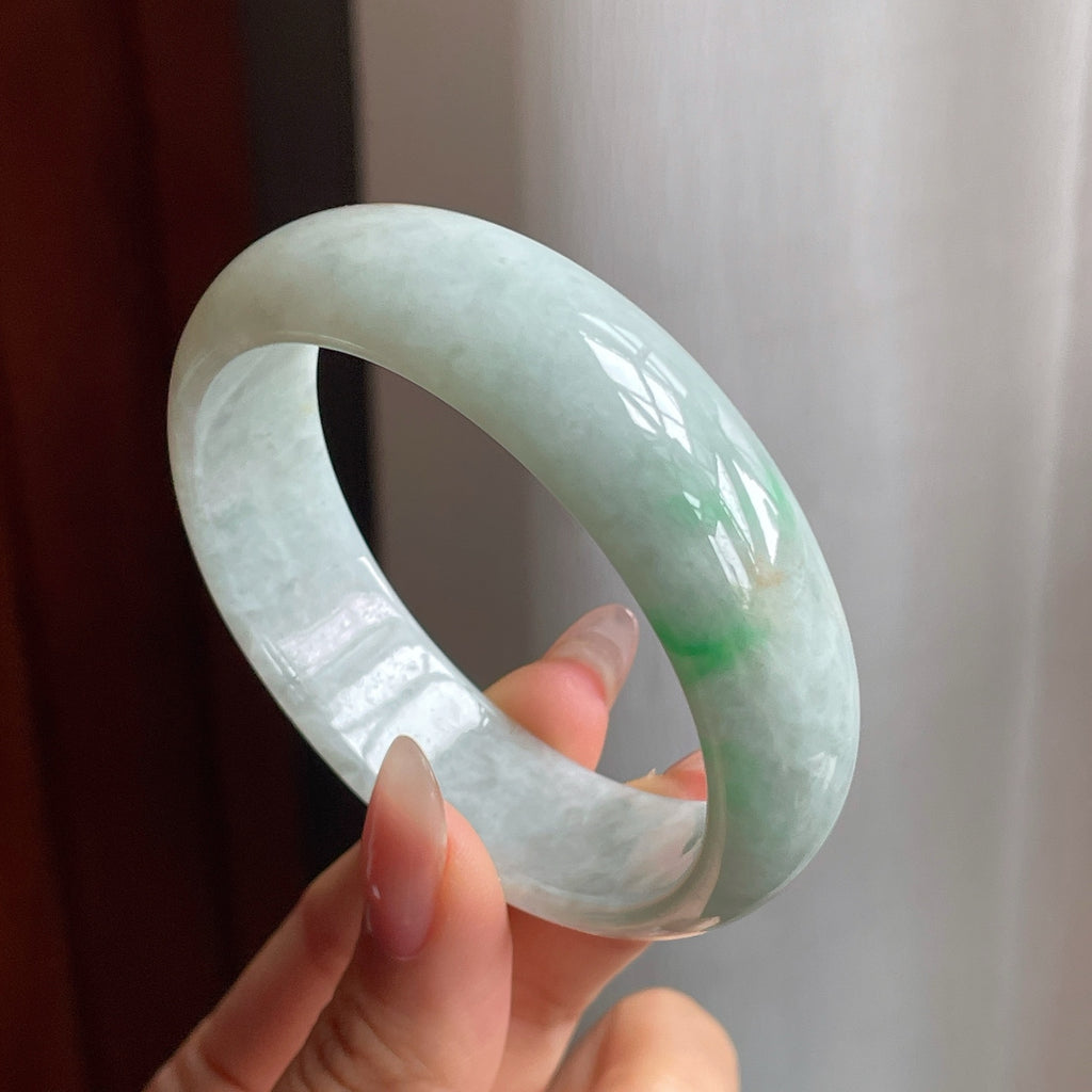 糯冰种带色翡翠平安镯（53mm）