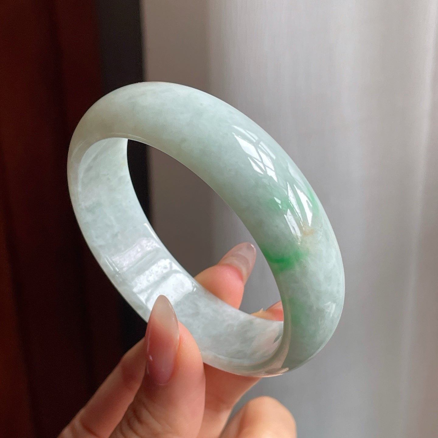 糯冰种带色翡翠平安镯（53mm）