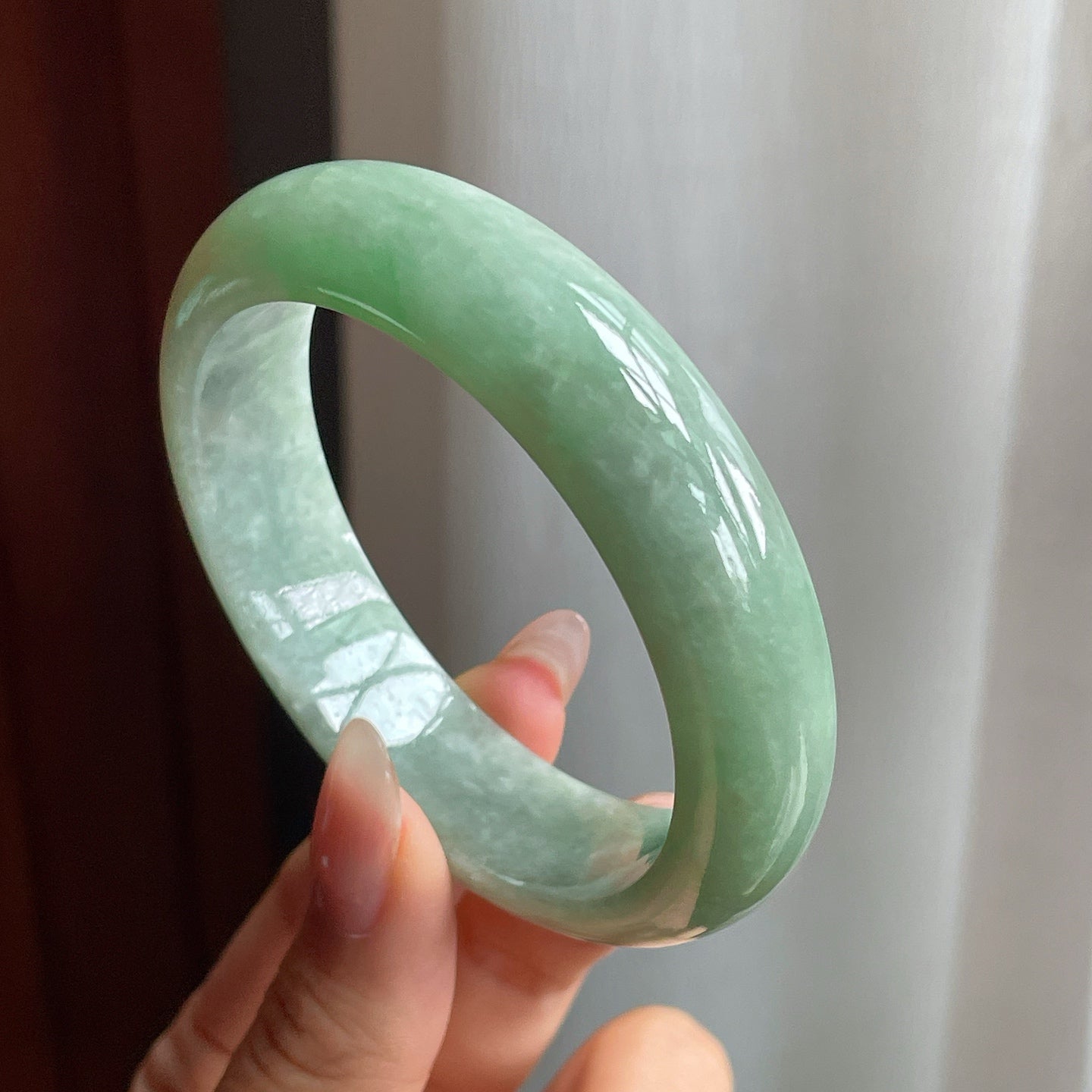 糯冰种晴底翡翠平安镯（55mm）