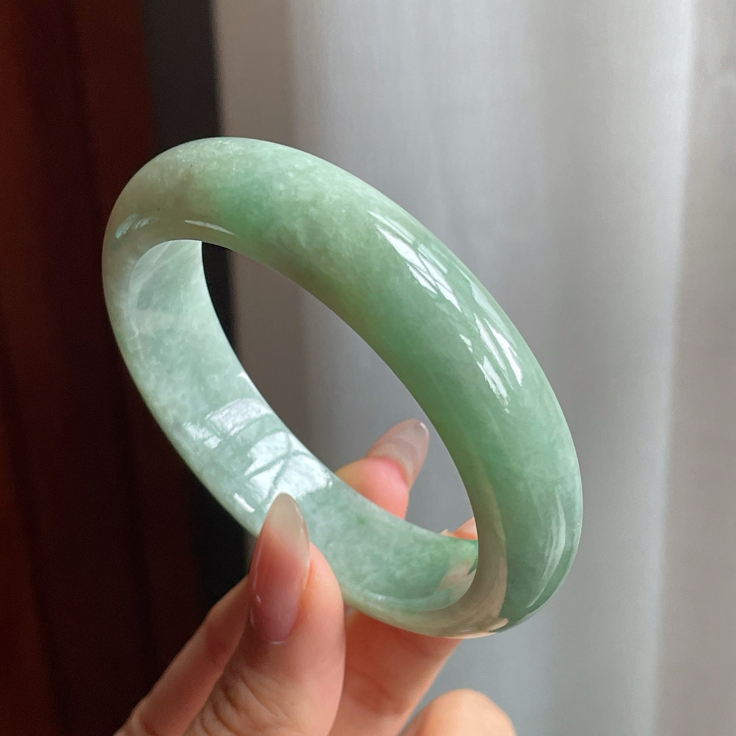 糯冰种晴底翡翠平安镯（55mm）