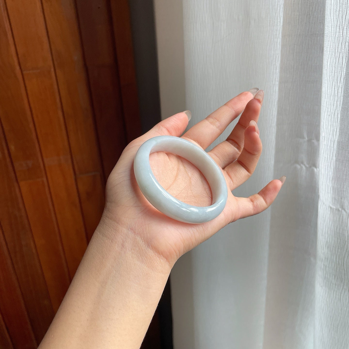 糯冰种带底色翡翠平安镯（51mm）