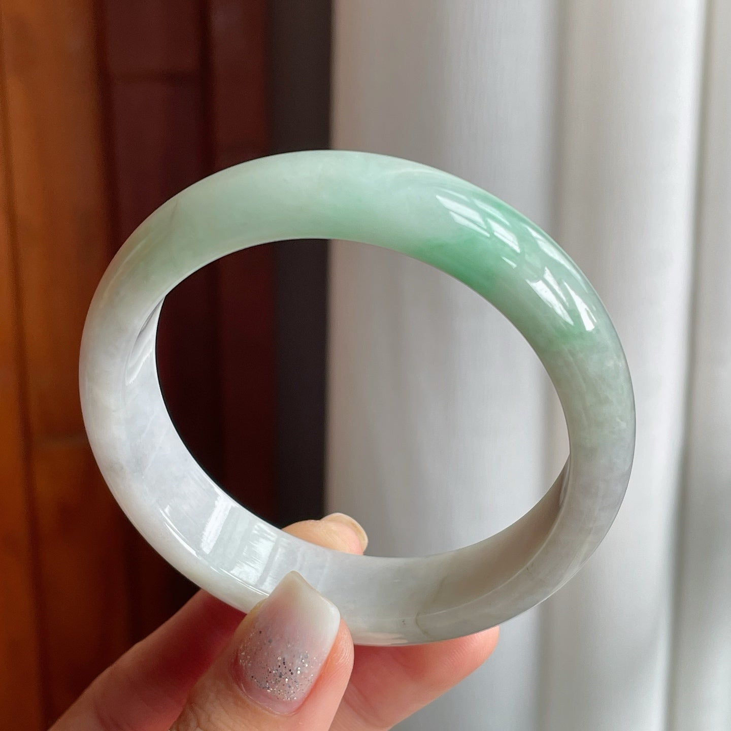 糯种带色翡翠平安镯镯（58mm）