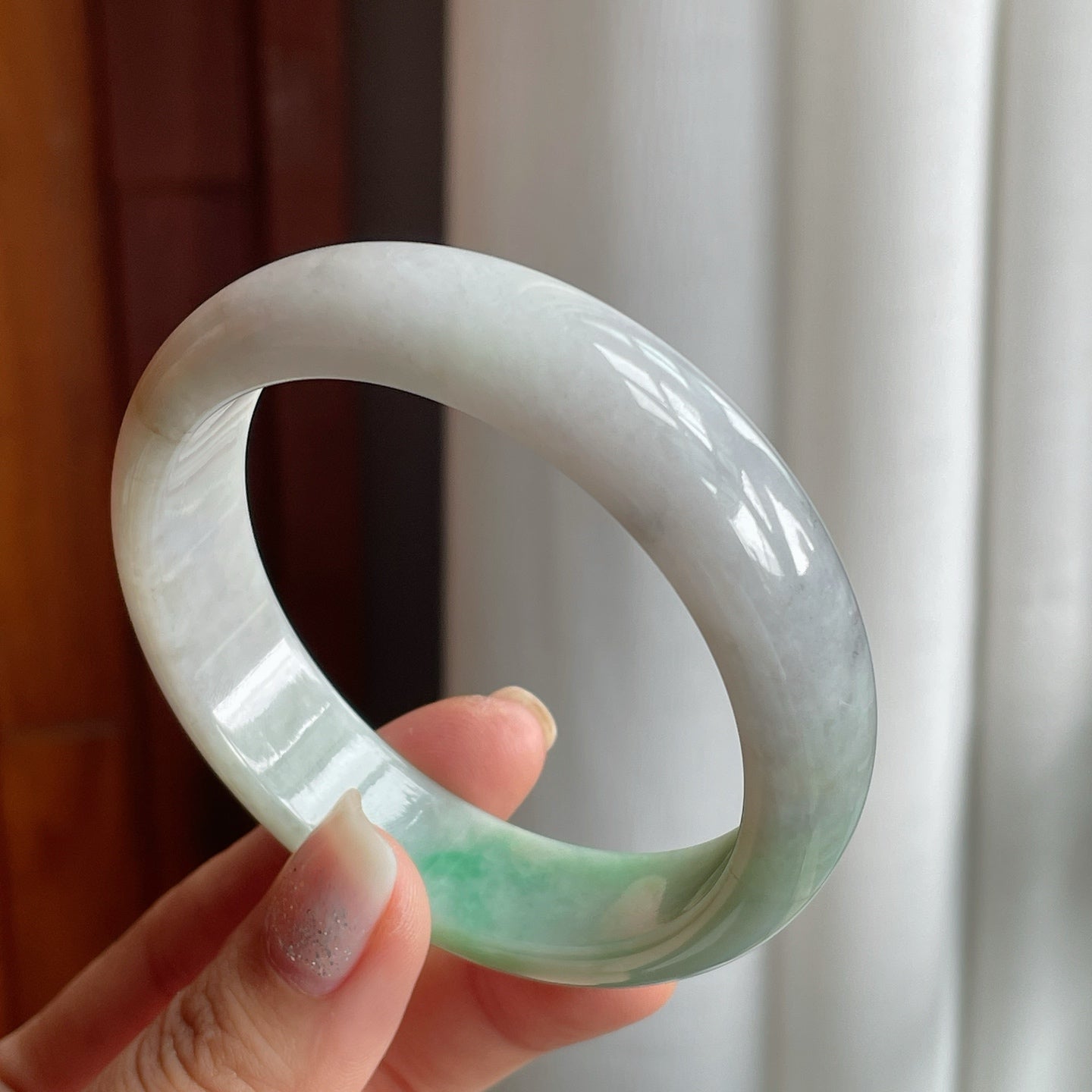 糯种带色翡翠平安镯镯（58mm）
