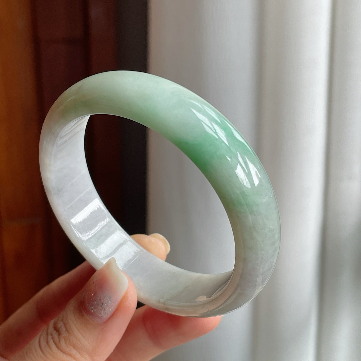 糯种带色翡翠平安镯镯（58mm）
