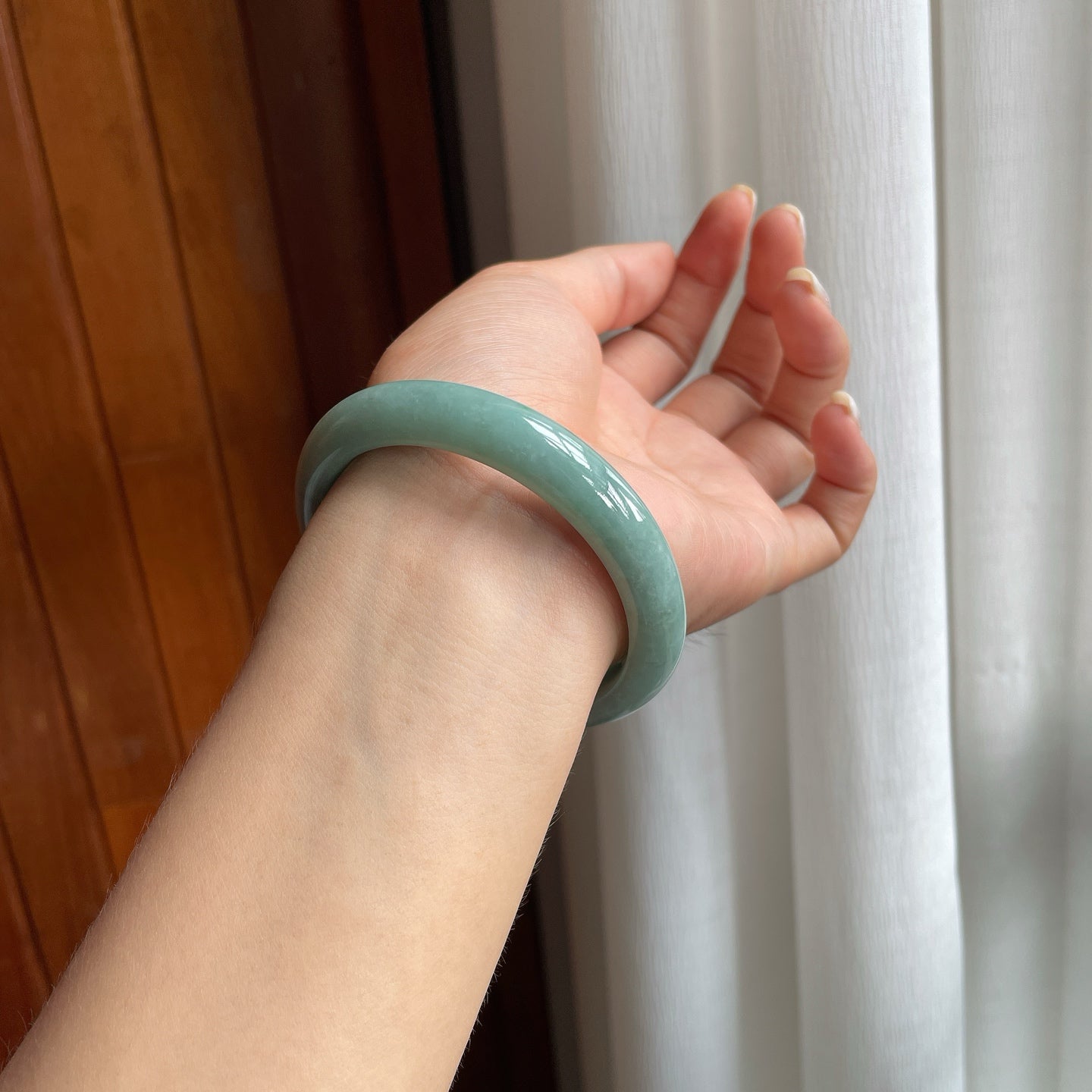 糯种湖水绿翡翠平安镯（58.5mm）