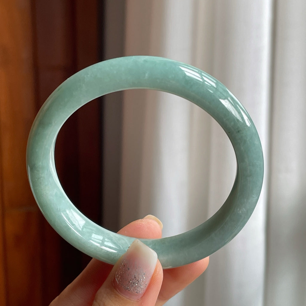糯种湖水绿翡翠平安镯（58.5mm）
