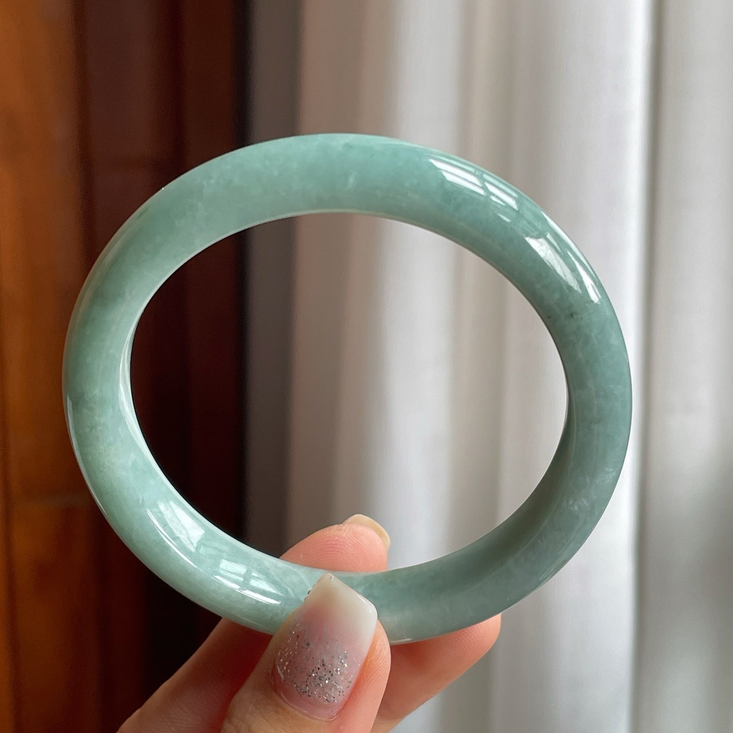 糯种湖水绿翡翠平安镯（58.5mm）
