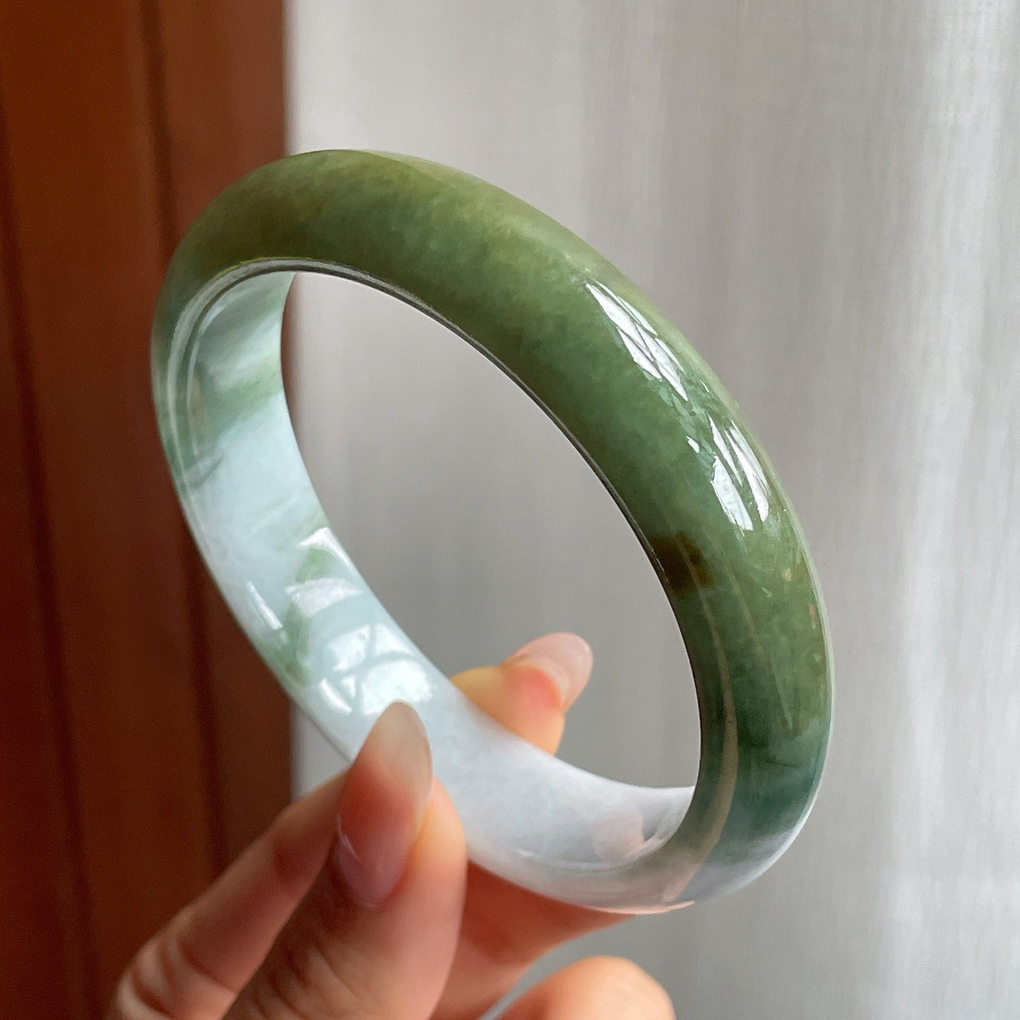 细糯种半山半水翡翠平安镯（59mm）
