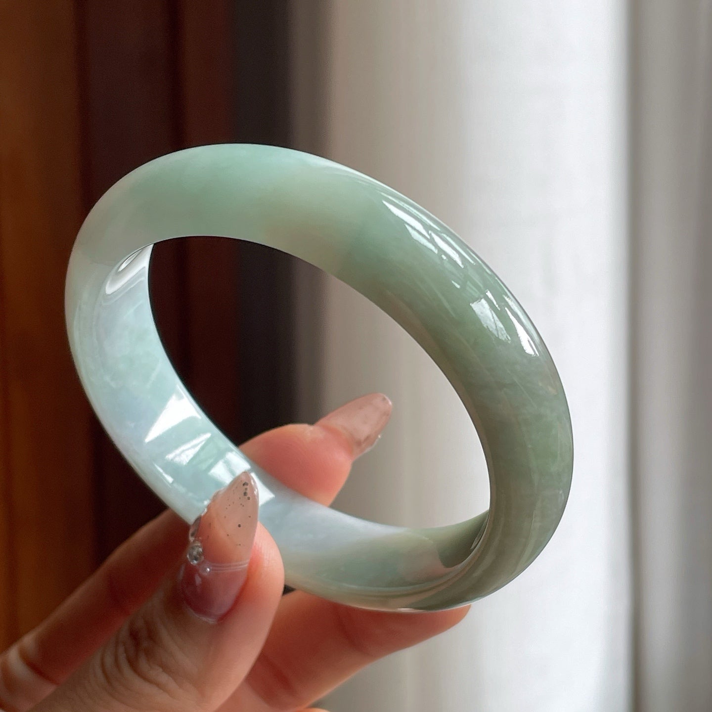 糯种黄加绿翡翠平安镯（58.5mm）