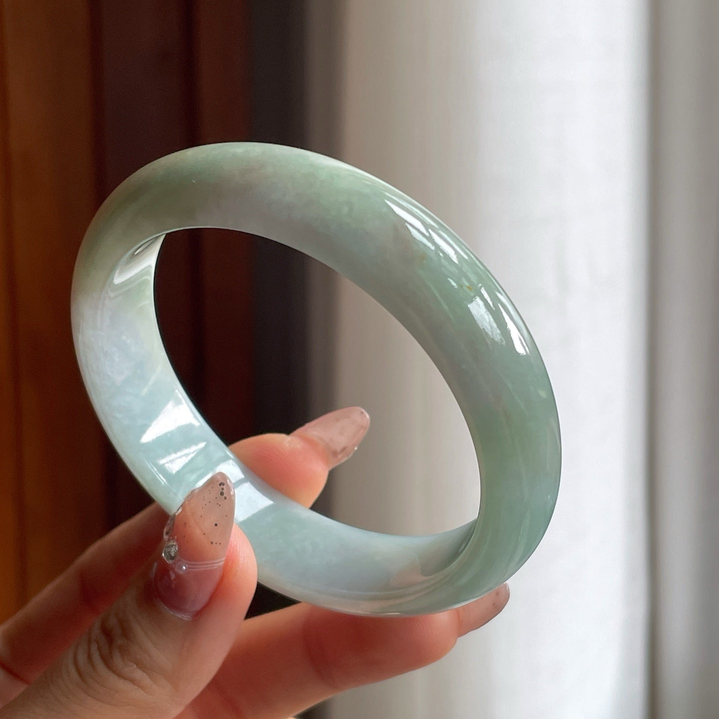 糯种黄加绿翡翠平安镯（58.5mm）
