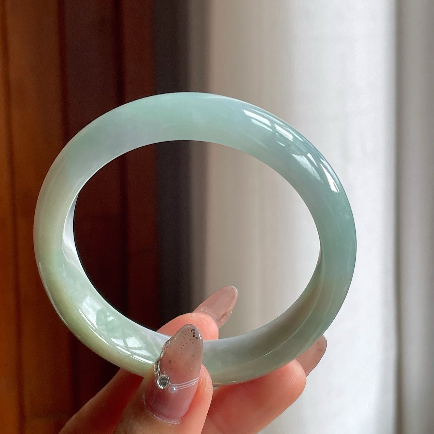 糯种黄加绿翡翠平安镯（58.5mm）