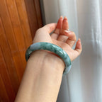 糯种飘花翡翠平安镯（56mm)