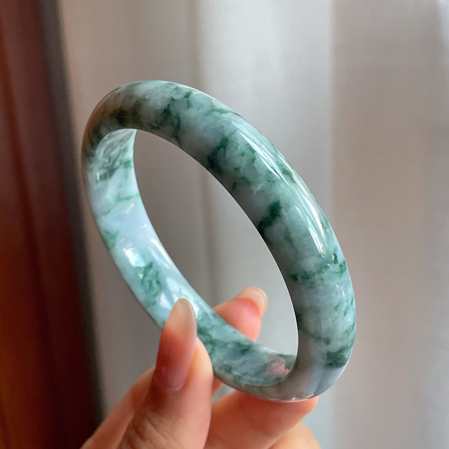 糯种飘花翡翠平安镯（56mm)