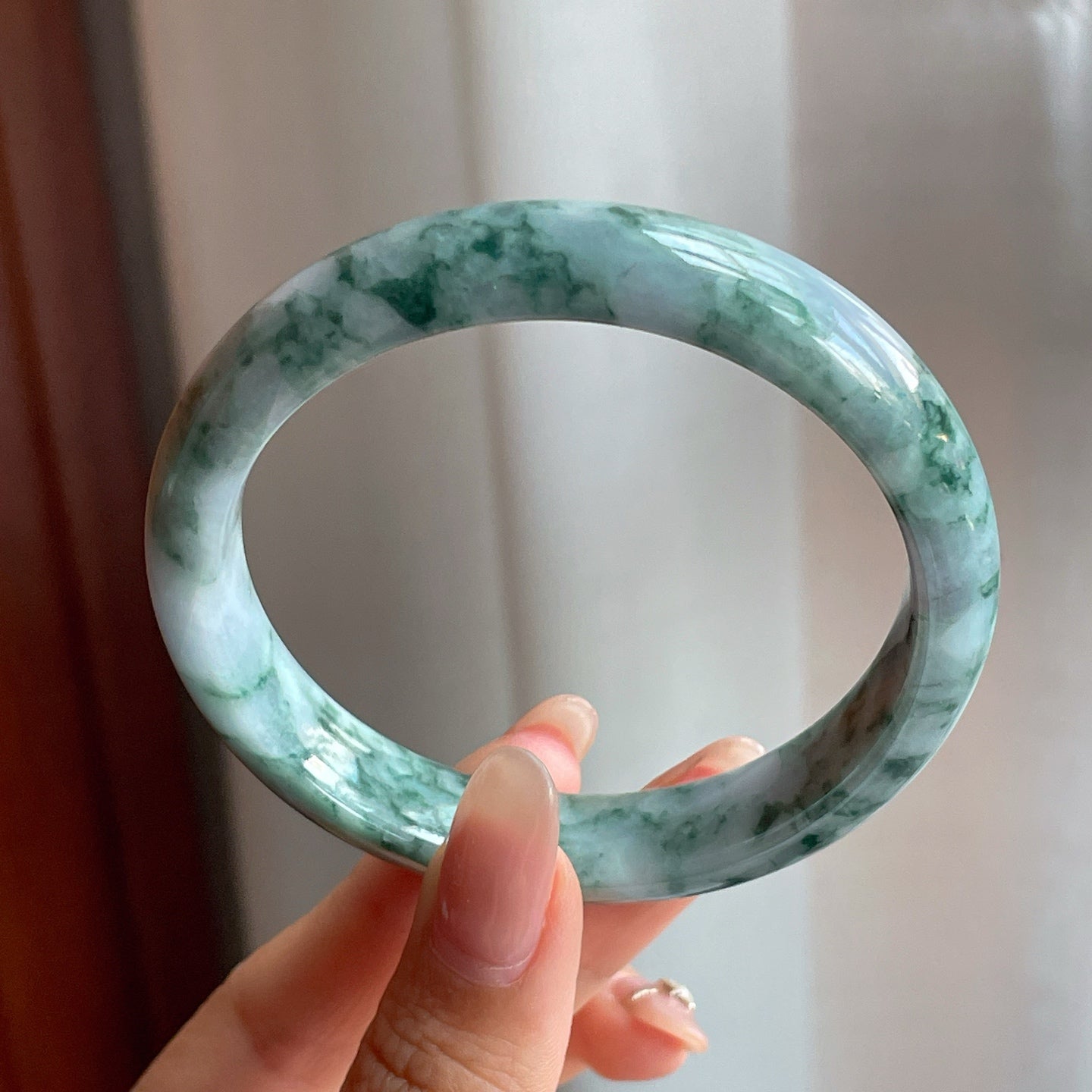 糯种飘花翡翠平安镯（56mm)
