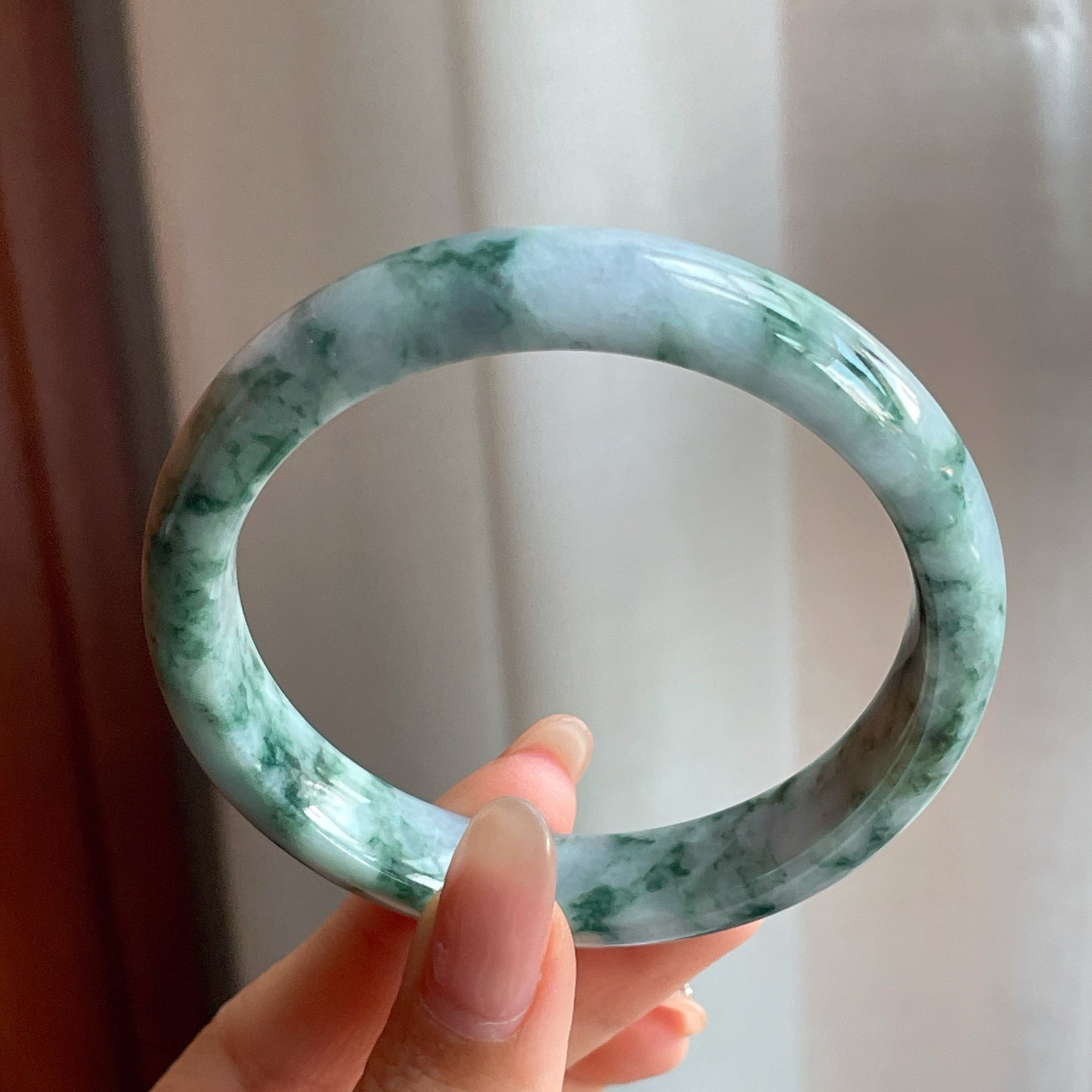 糯种飘花翡翠平安镯（56mm)