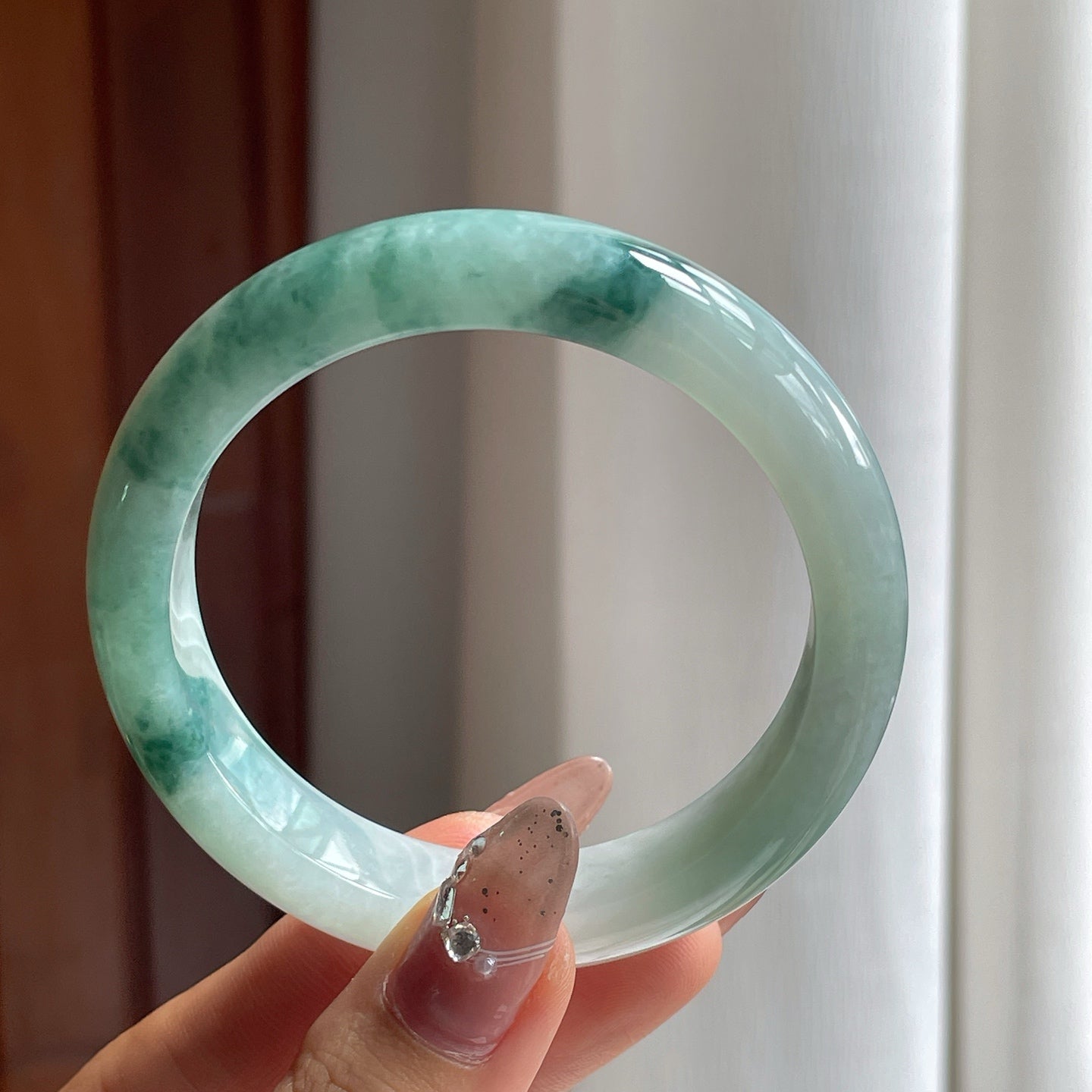 糯种飘花翡翠平安镯（55.6mm）
