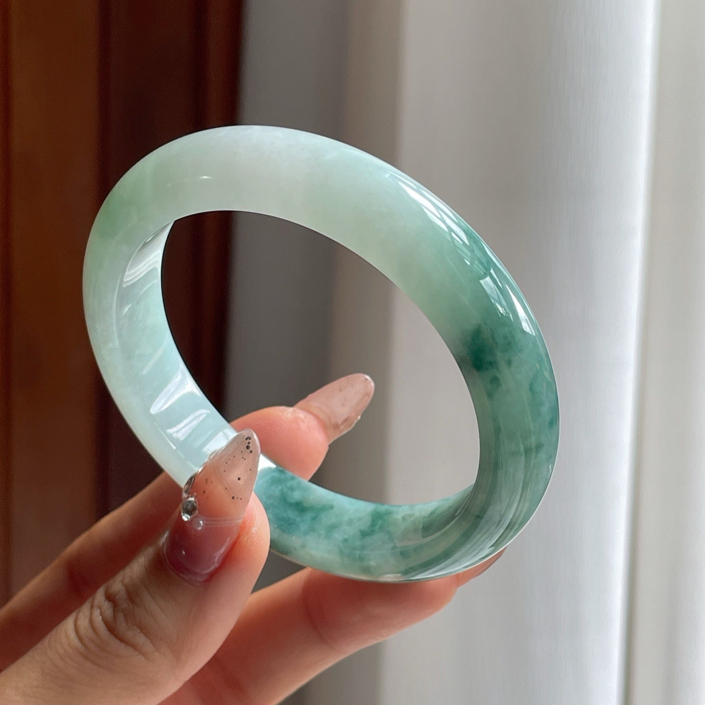 糯种飘花翡翠平安镯（55.6mm）
