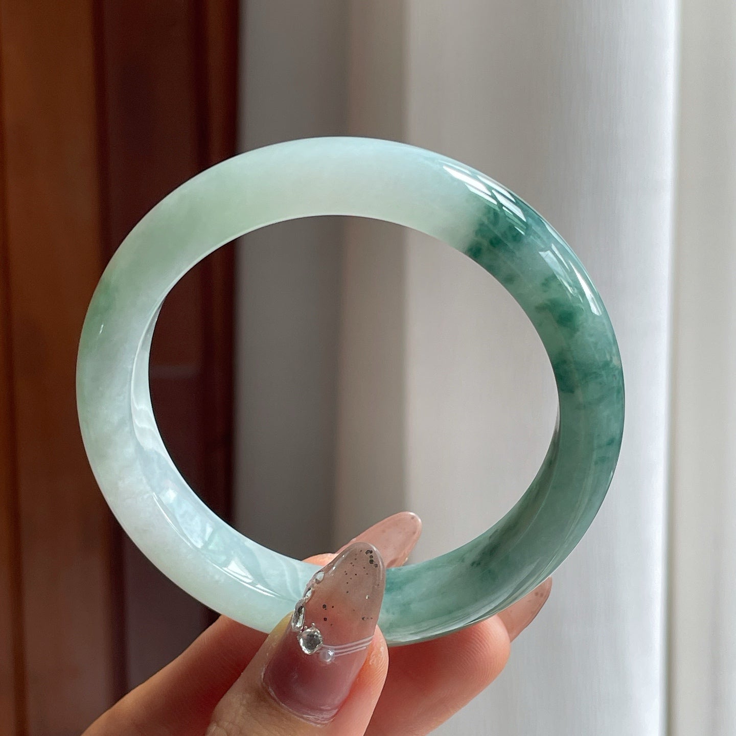 糯种飘花翡翠平安镯（55.6mm）